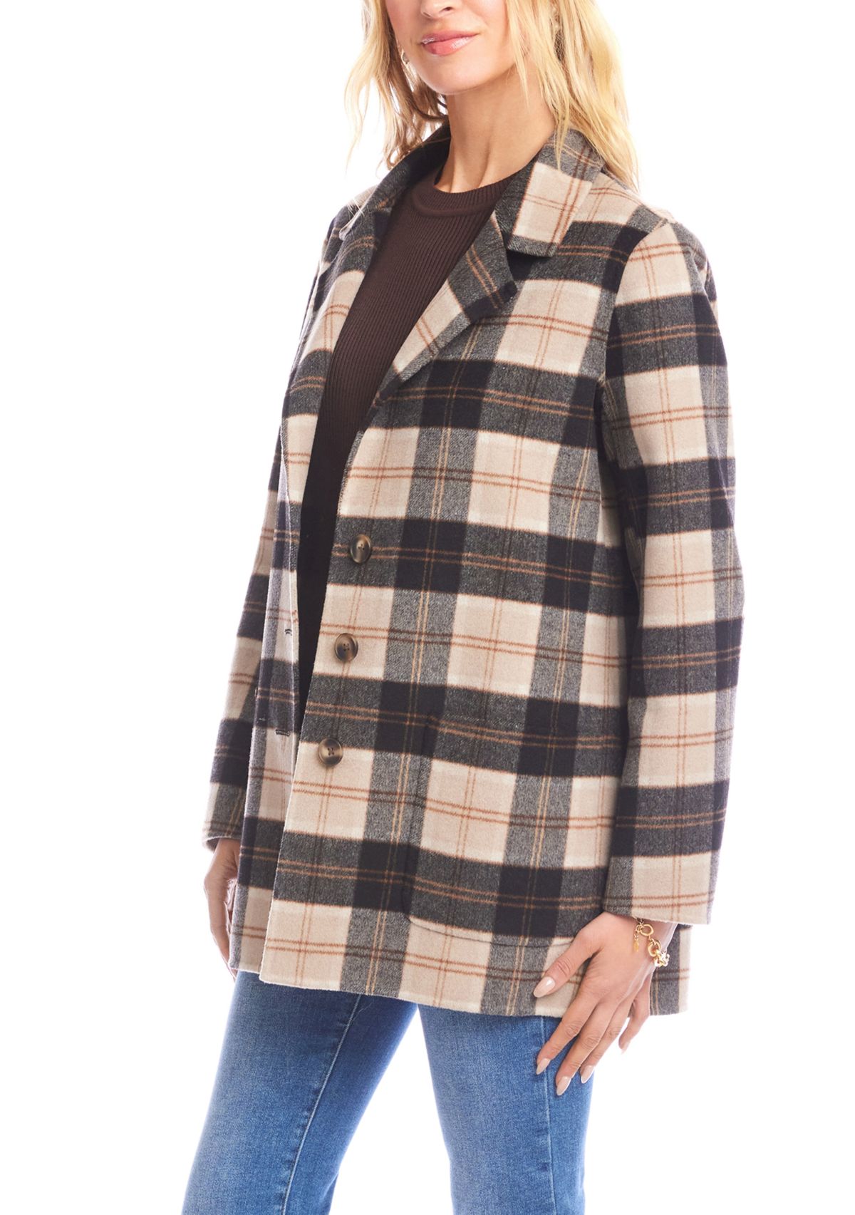 Womens Oversized Brushed Plaid Blazer