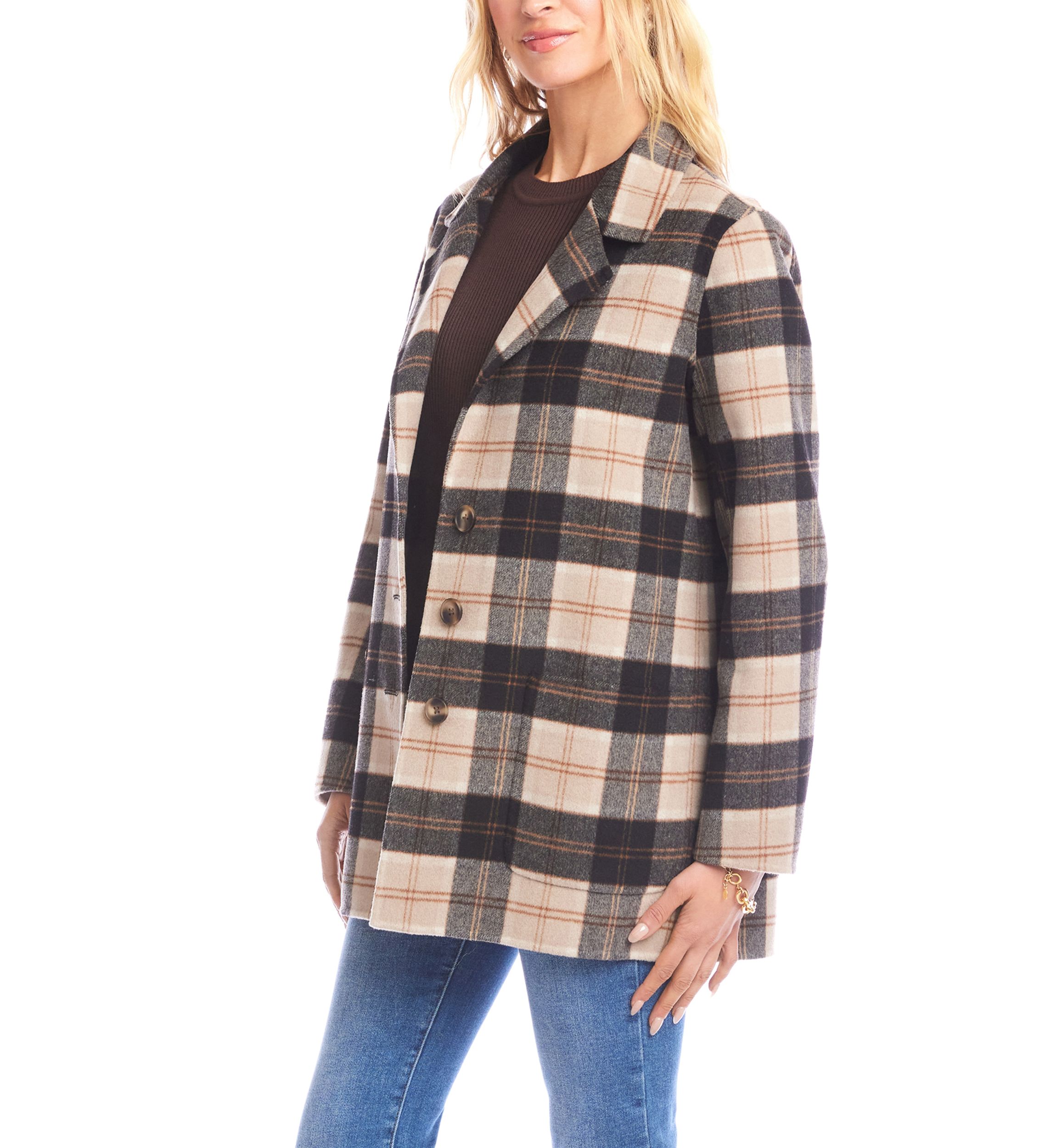 Womens Oversized Brushed Plaid Blazer