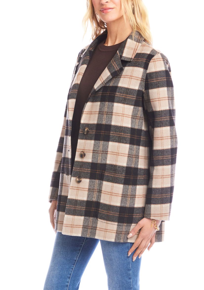 Womens Oversized Brushed Plaid Blazer