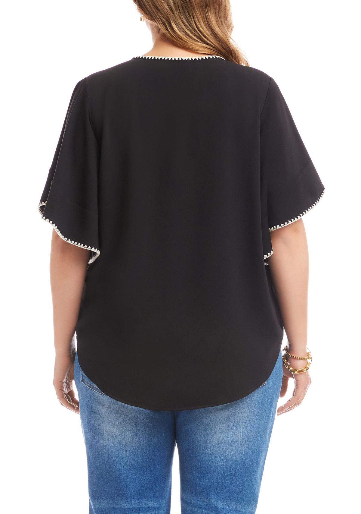 Plus Size Flutter Sleeve Edge Stitch Top
