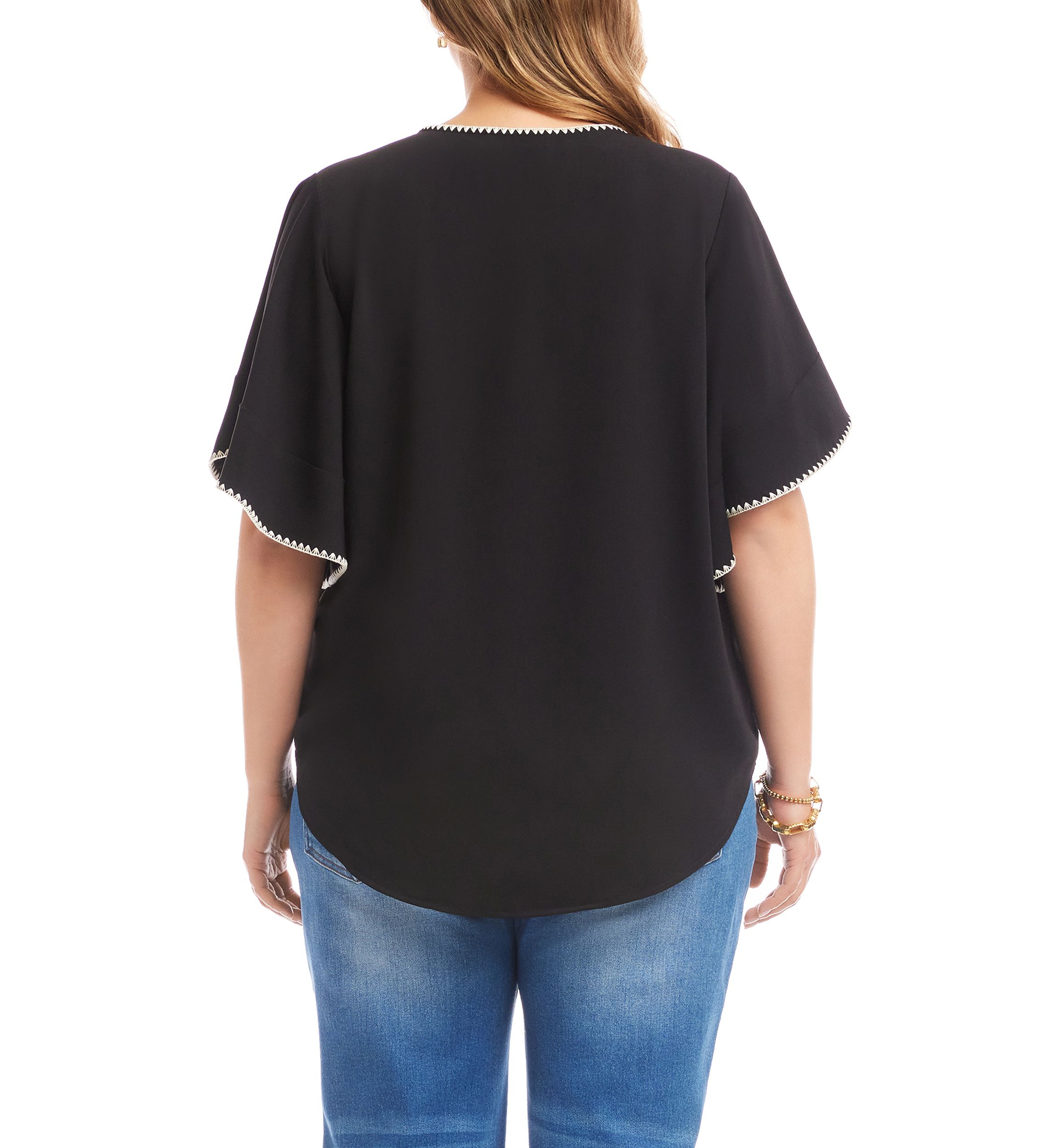 Plus Size Flutter Sleeve Edge Stitch Top