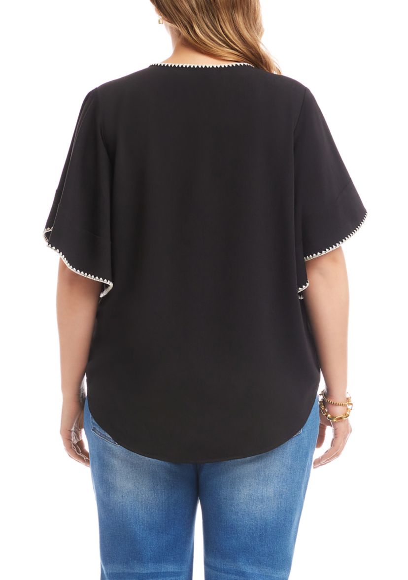 Plus Size Flutter Sleeve Edge Stitch Top