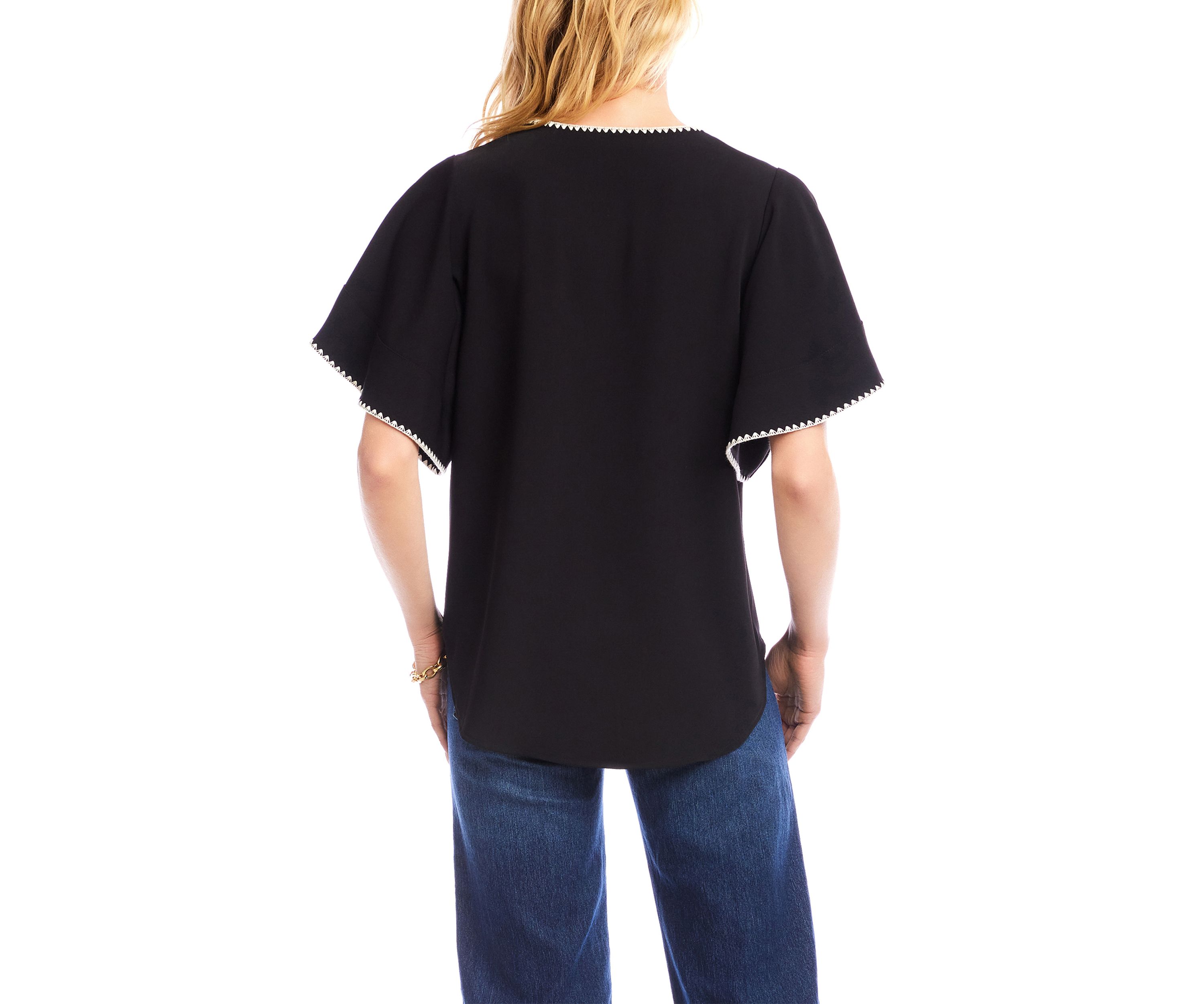 Womens Flutter Sleeve Edge Stitch Top