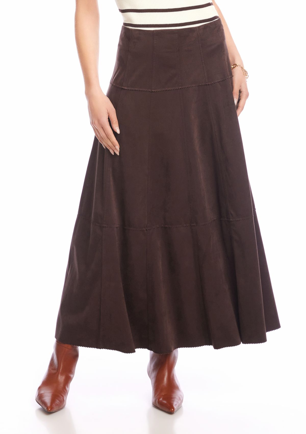 Womens Tiered Faux Suede Midi Skirt