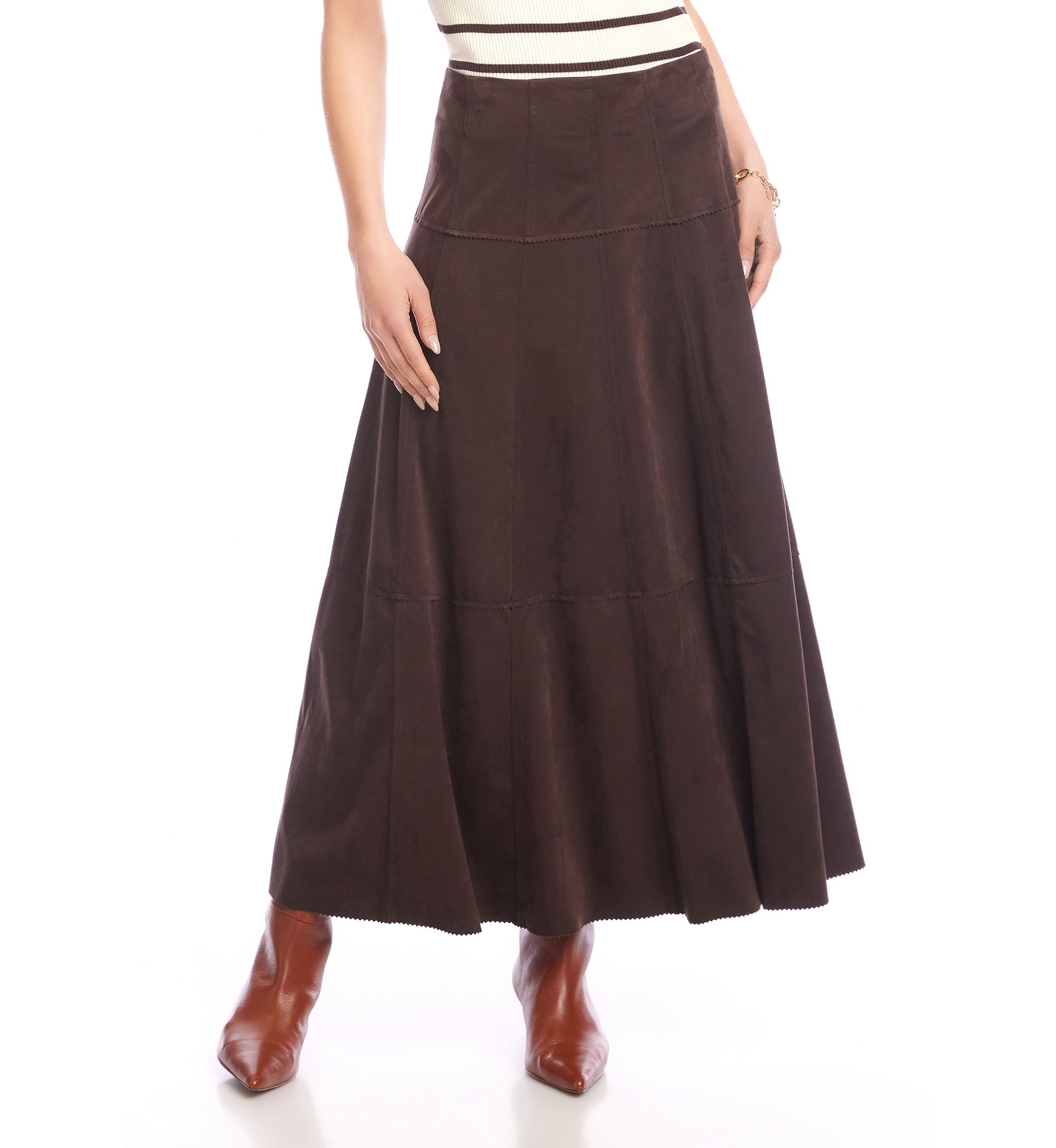 Womens Tiered Faux Suede Midi Skirt