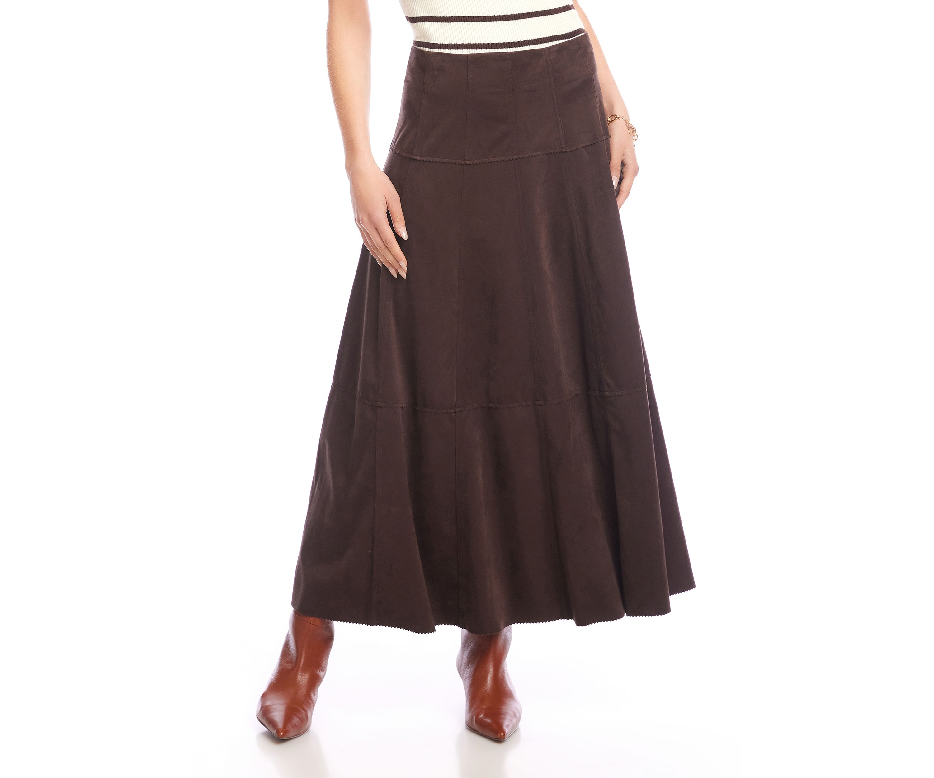 Womens Tiered Faux Suede Midi Skirt