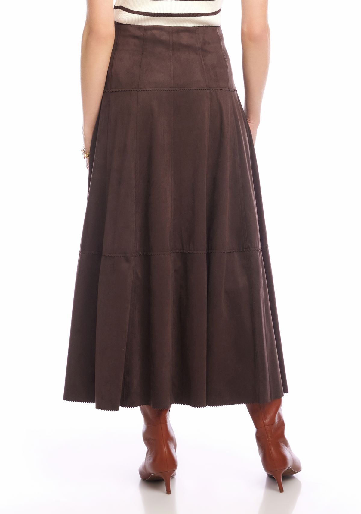 Womens Tiered Faux Suede Midi Skirt