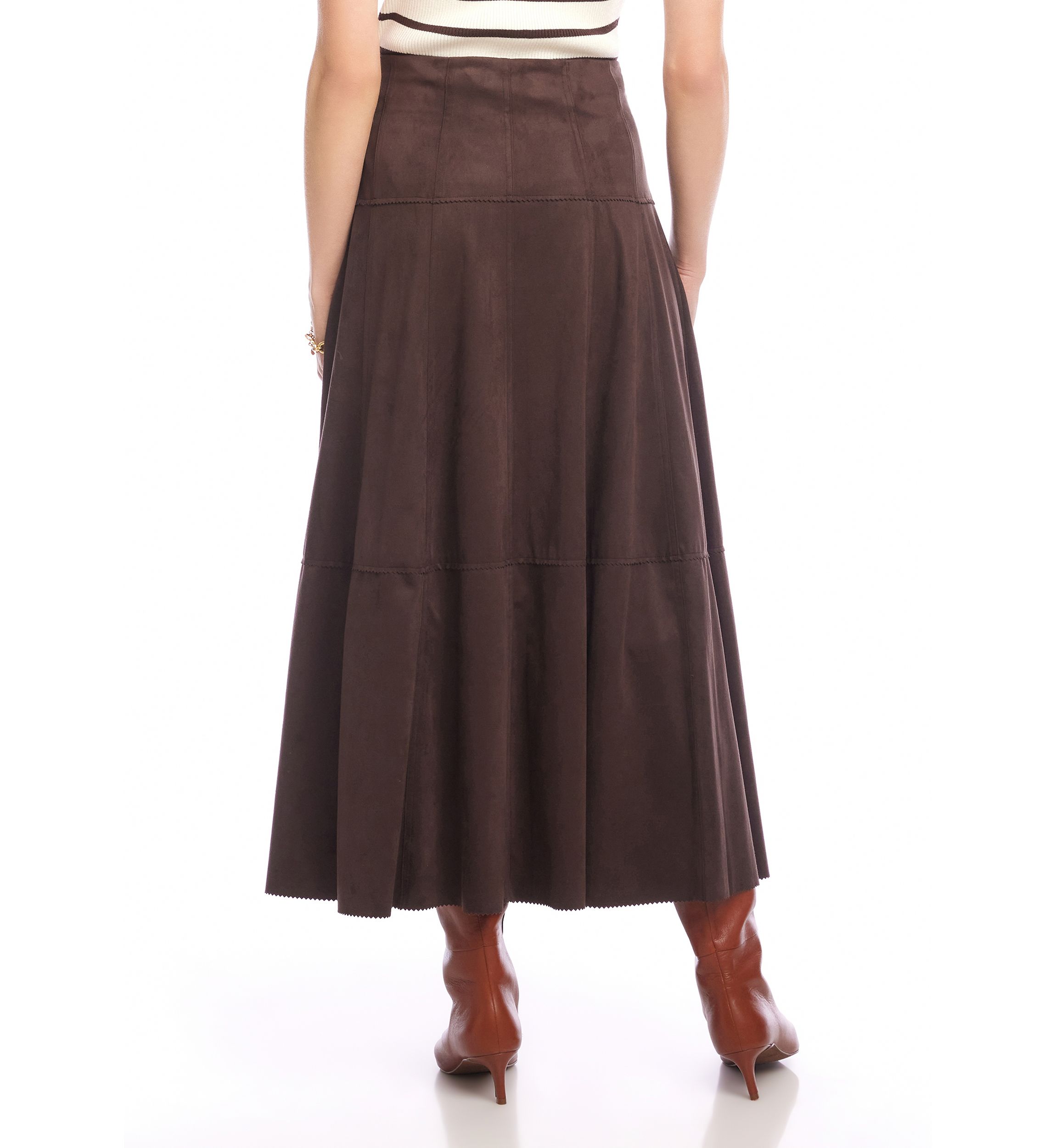 Womens Tiered Faux Suede Midi Skirt