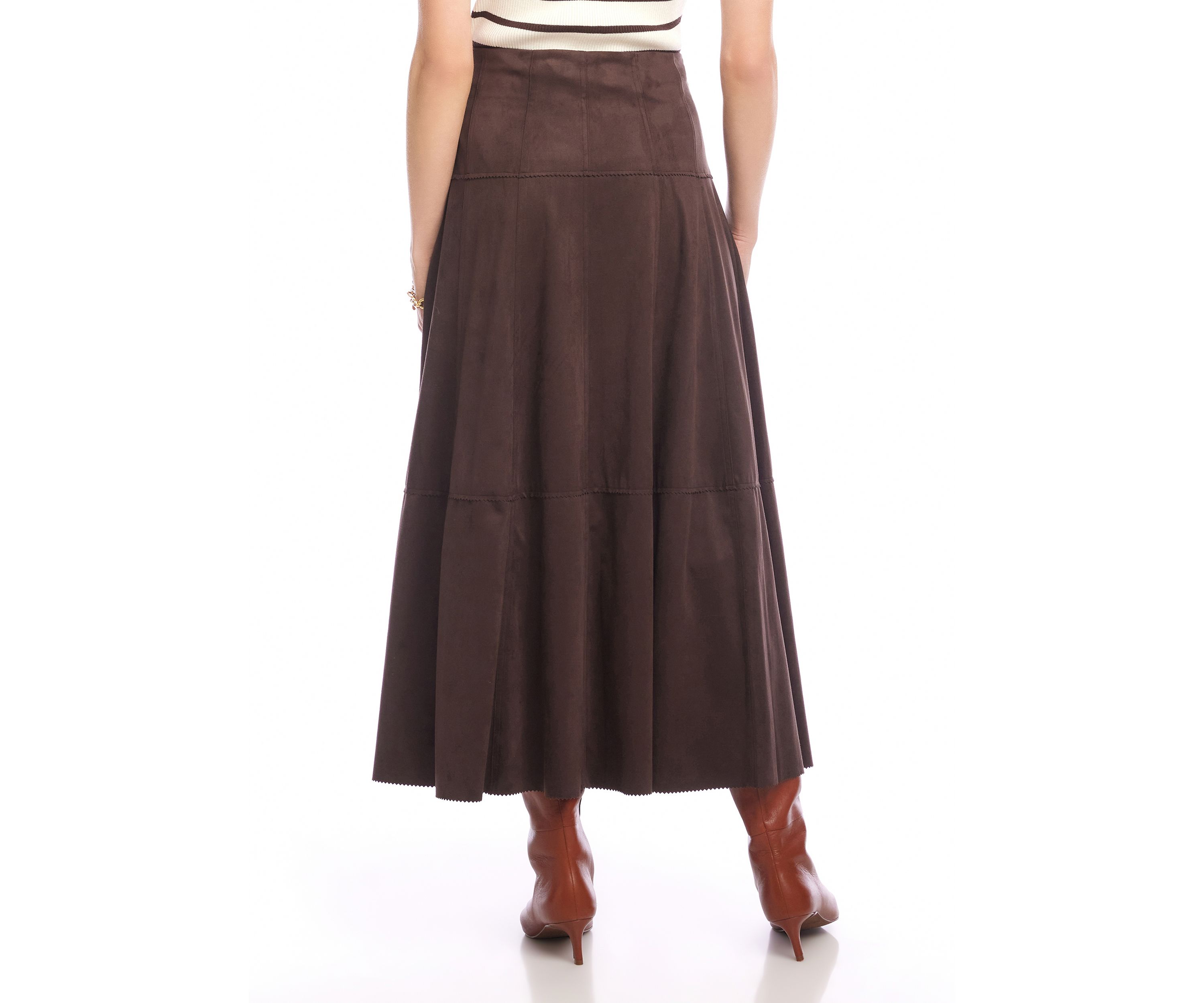 Womens Tiered Faux Suede Midi Skirt