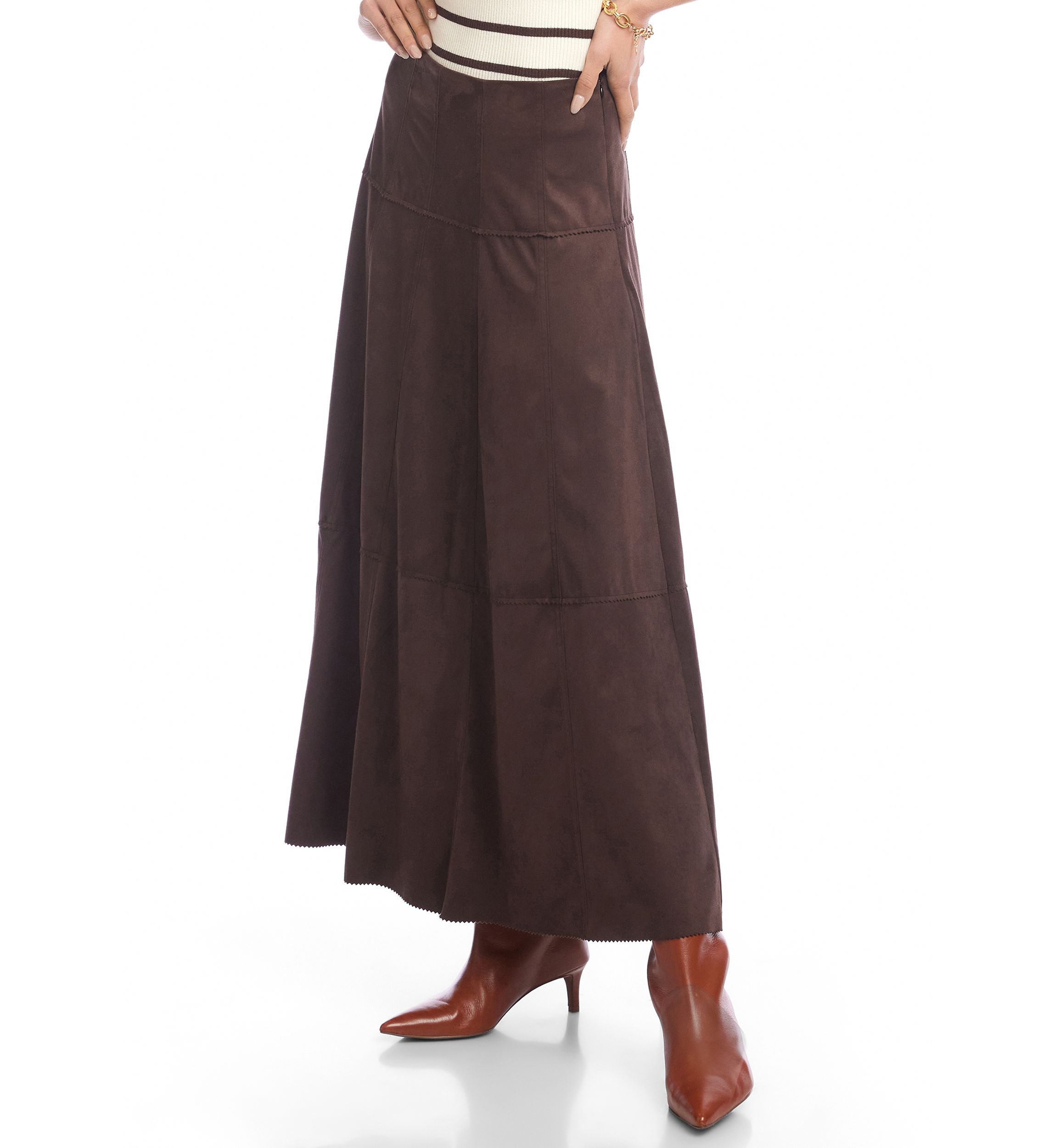 Womens Tiered Faux Suede Midi Skirt
