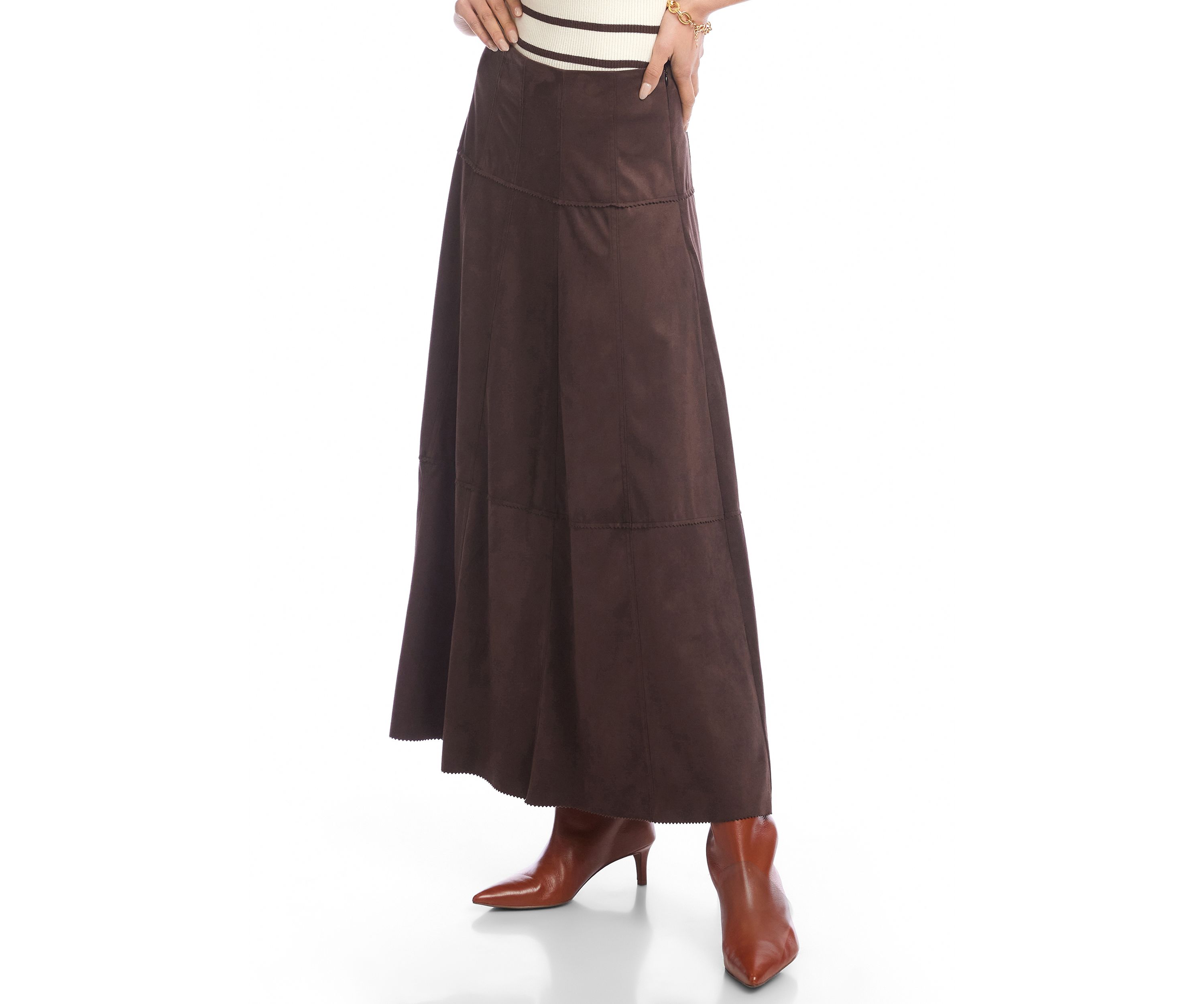 Womens Tiered Faux Suede Midi Skirt