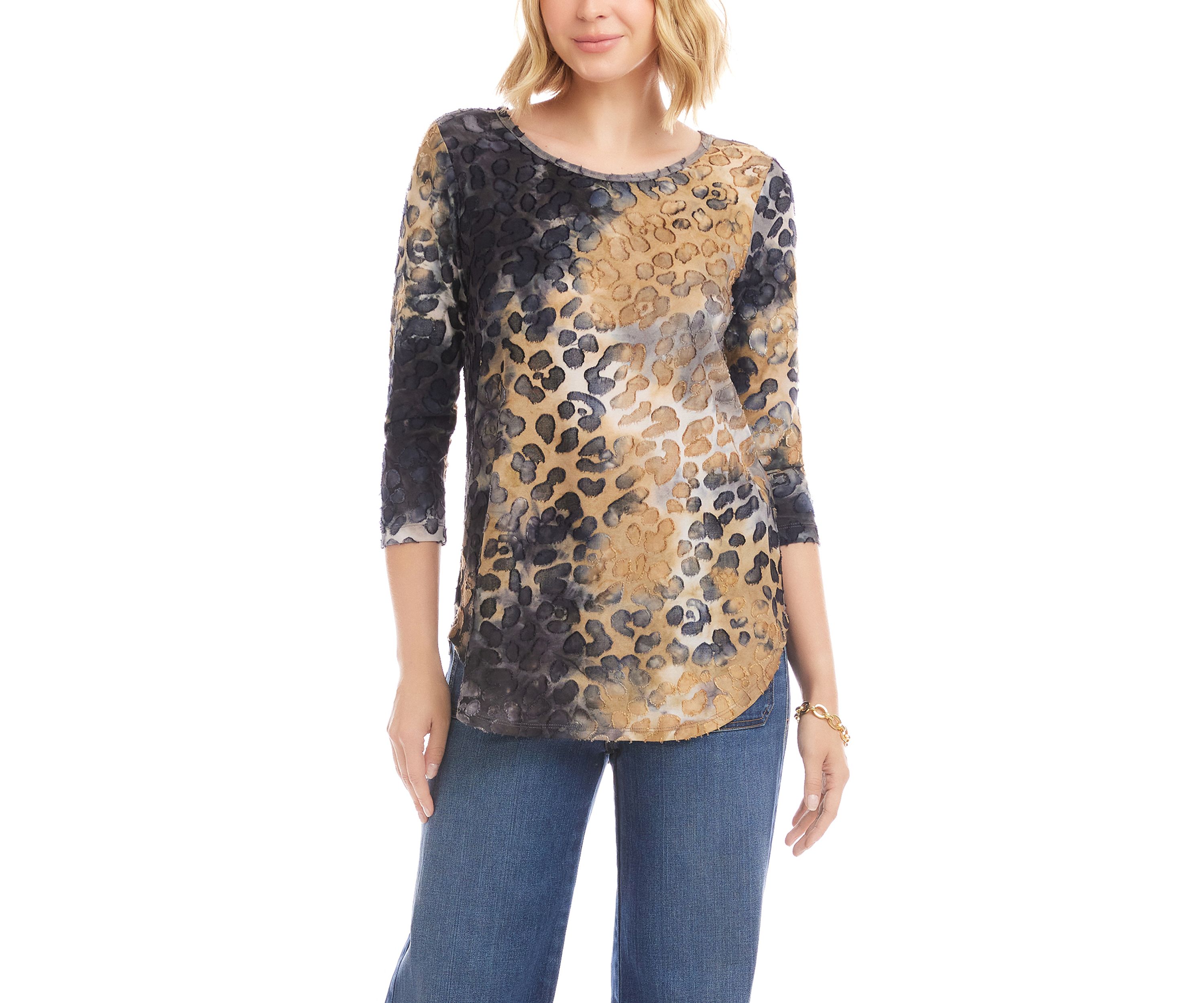 Womens 3/4 Sleeve Burnout Shirttail Top