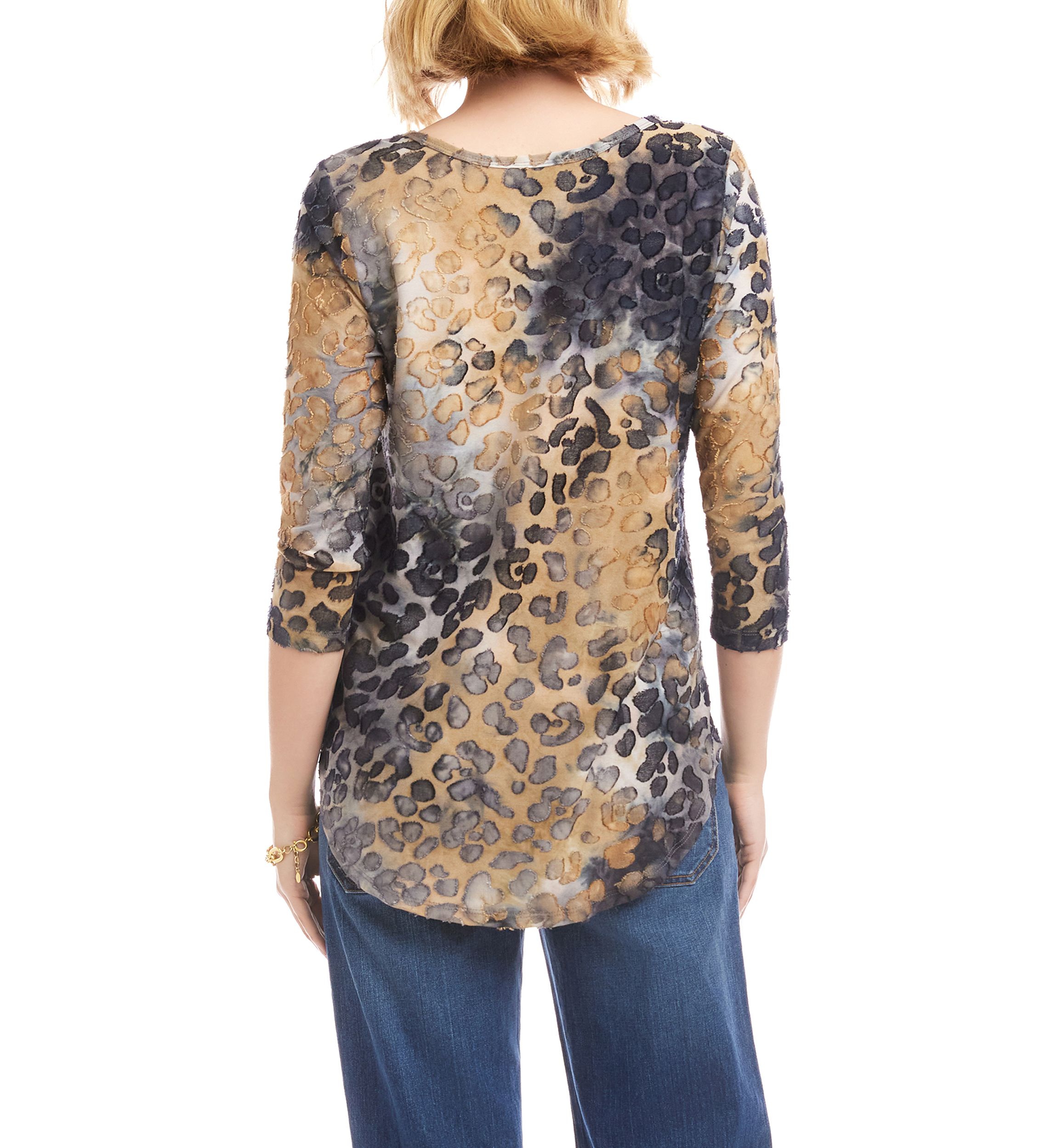 Womens 3/4 Sleeve Burnout Shirttail Top