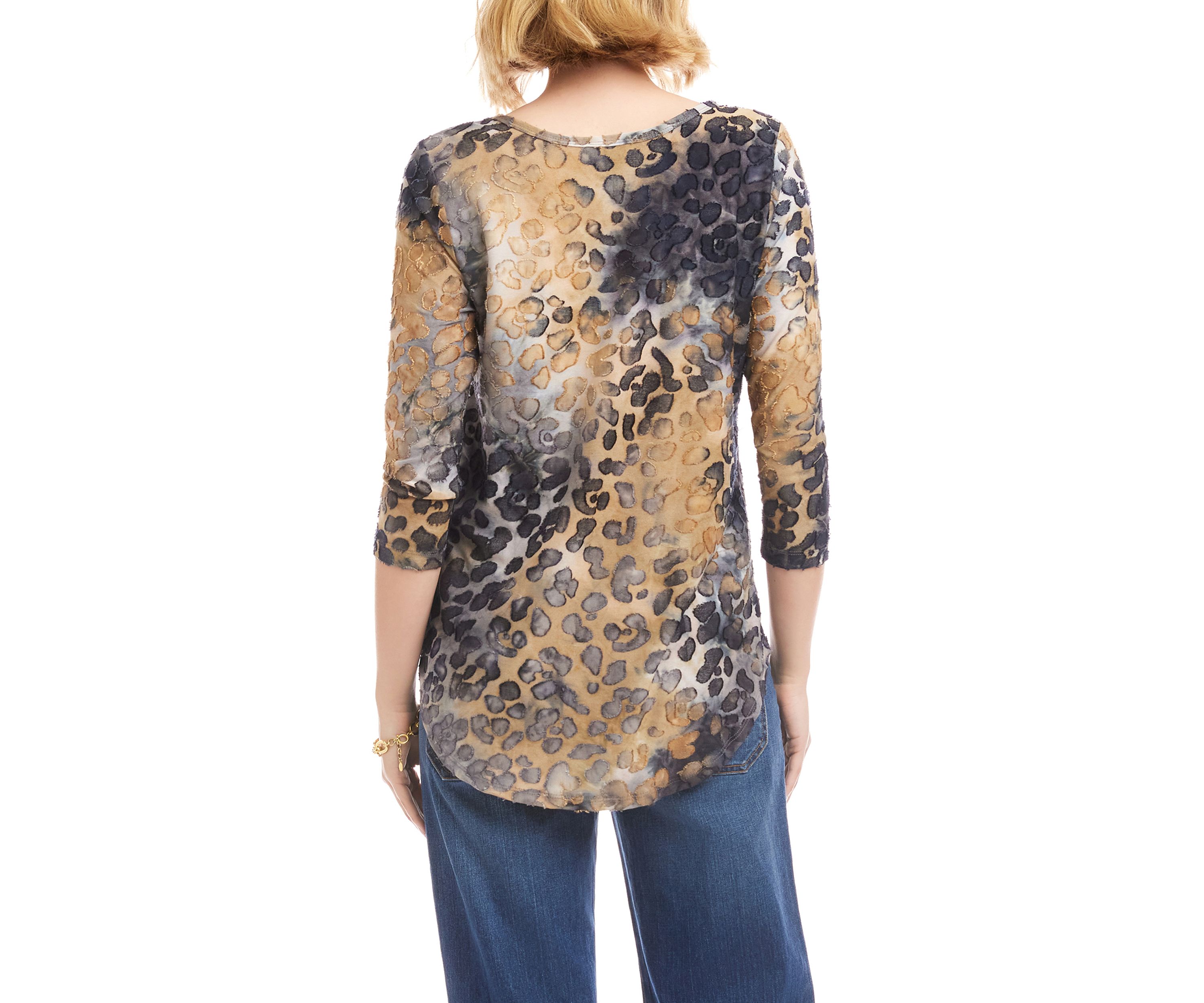 Womens 3/4 Sleeve Burnout Shirttail Top
