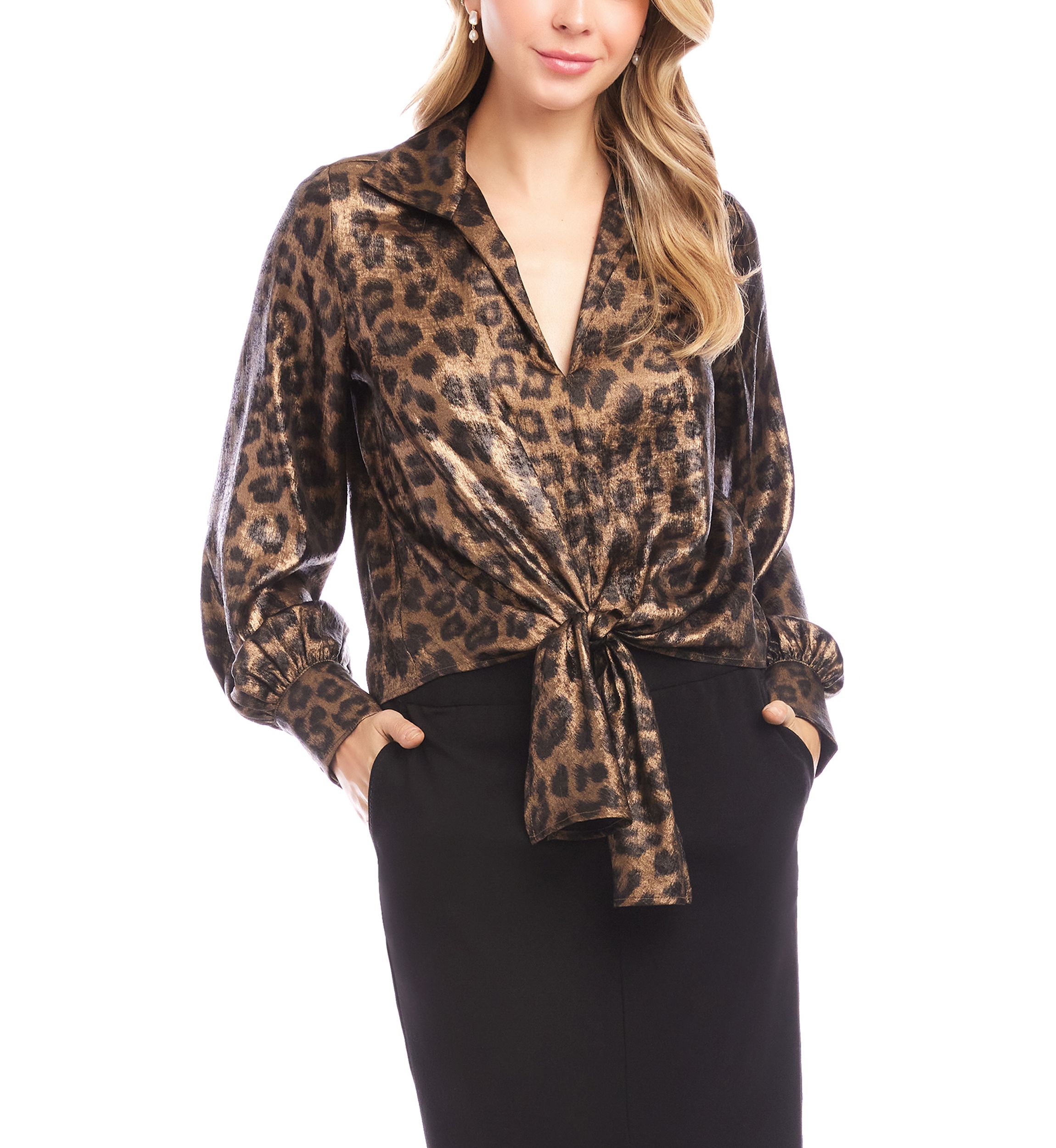 Womens Long Sleeve Tie-Front Top