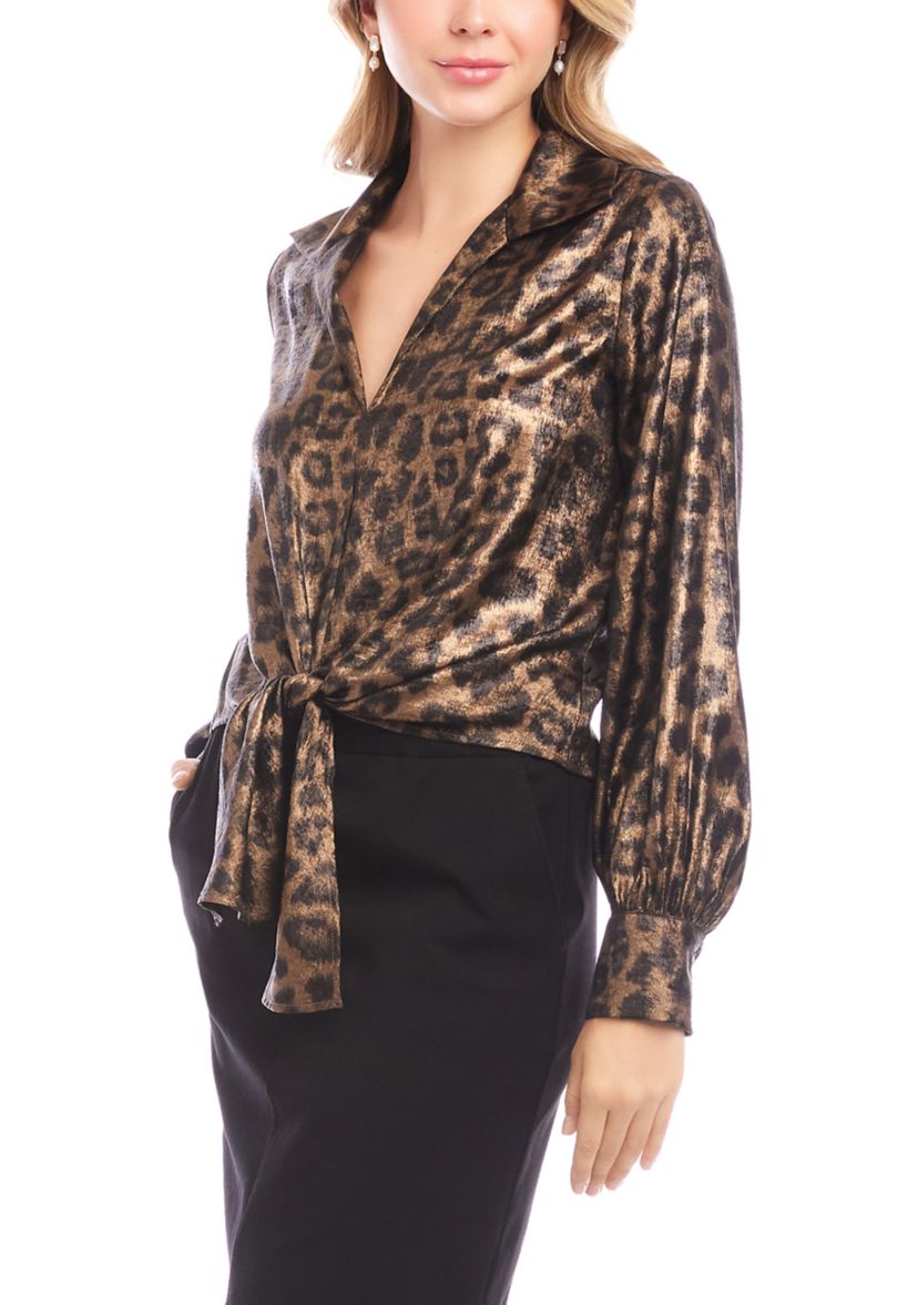 Womens Long Sleeve Tie-Front Top