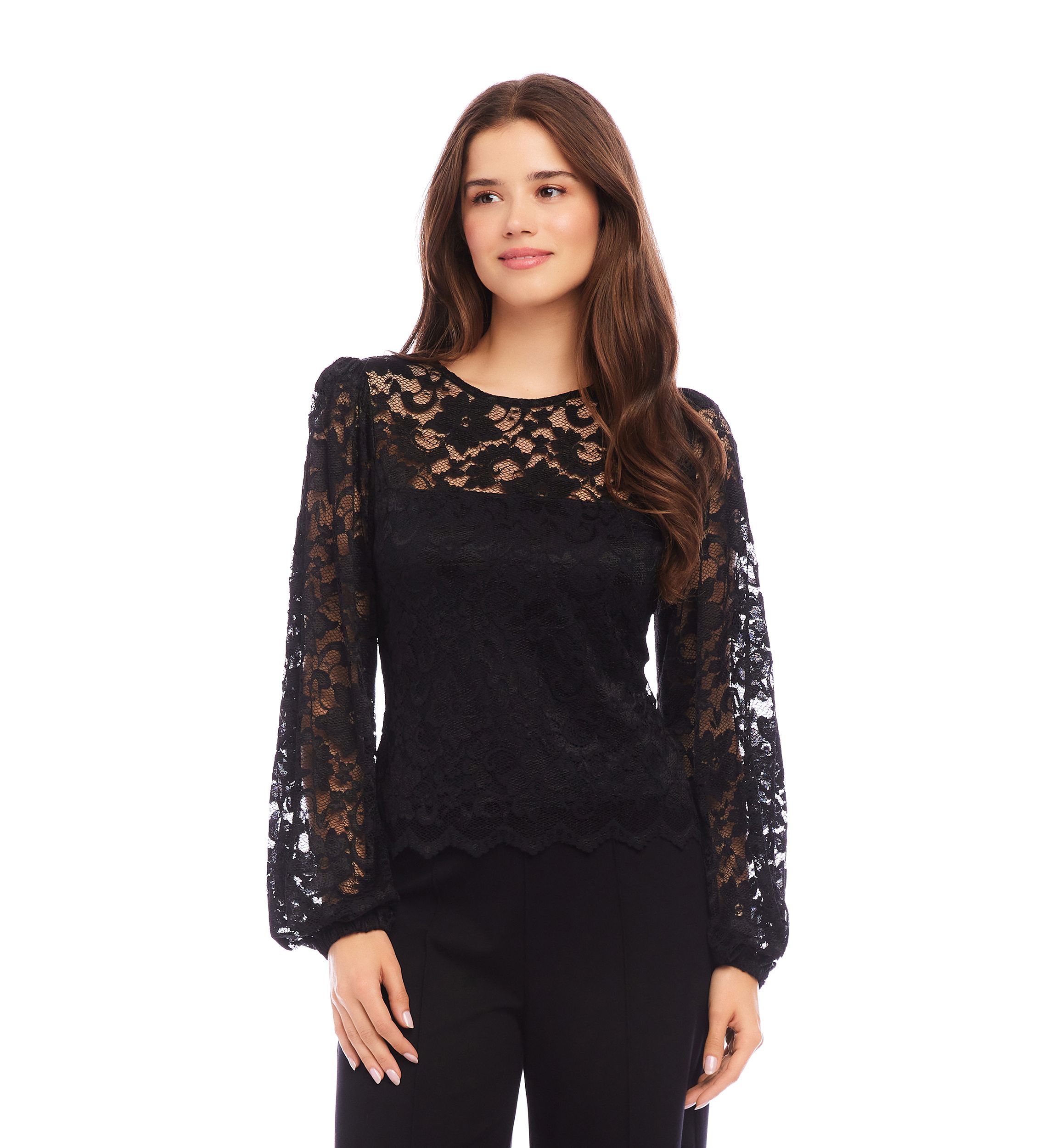 Womens Blouson Sleeve Lace Top