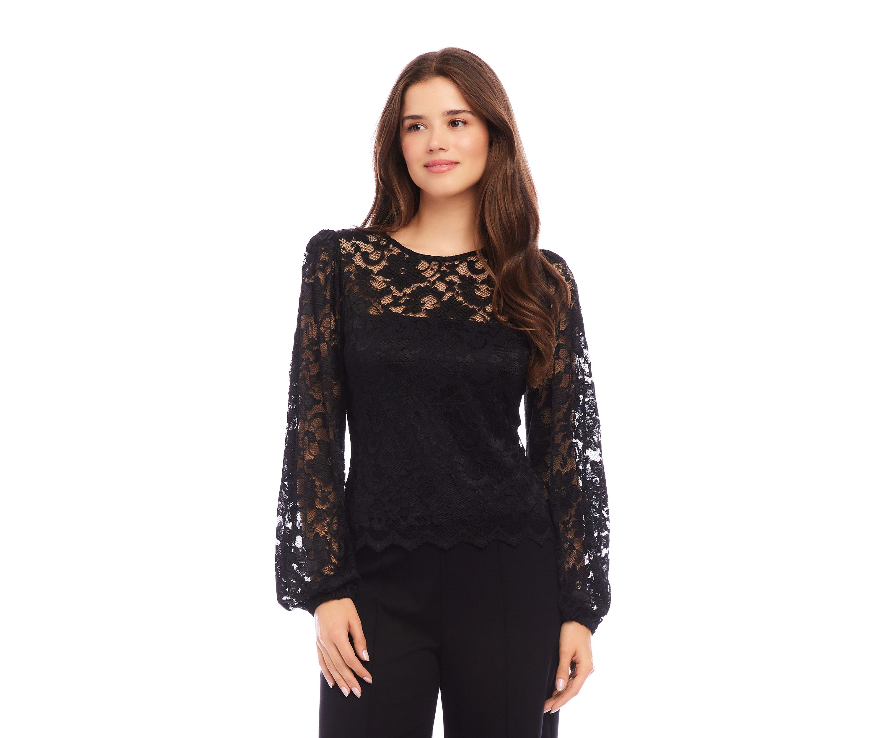 Womens Blouson Sleeve Lace Top