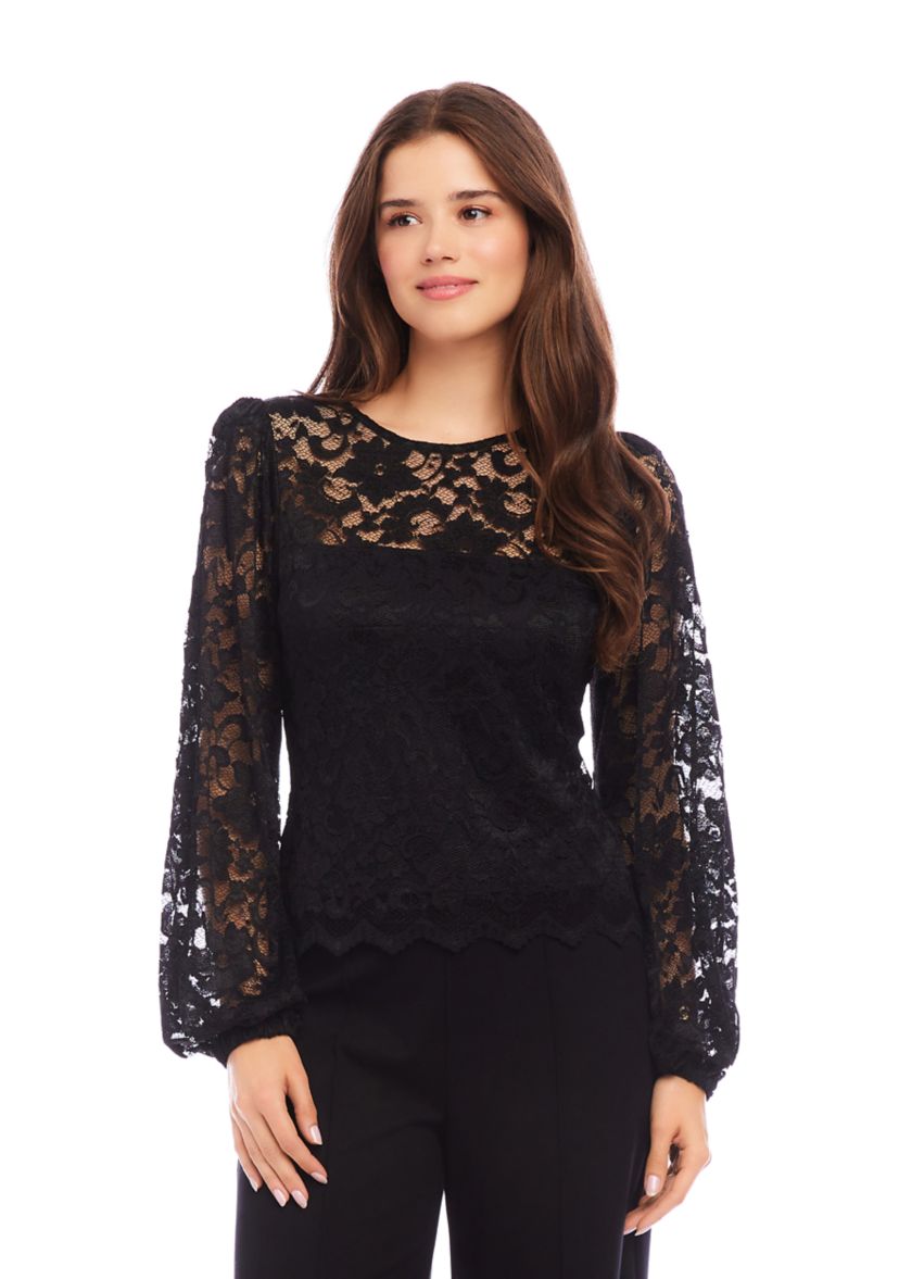 Womens Blouson Sleeve Lace Top
