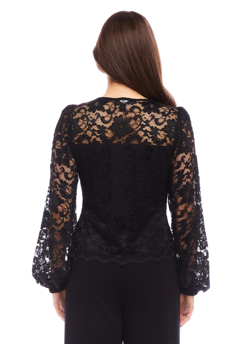 Womens Blouson Sleeve Lace Top