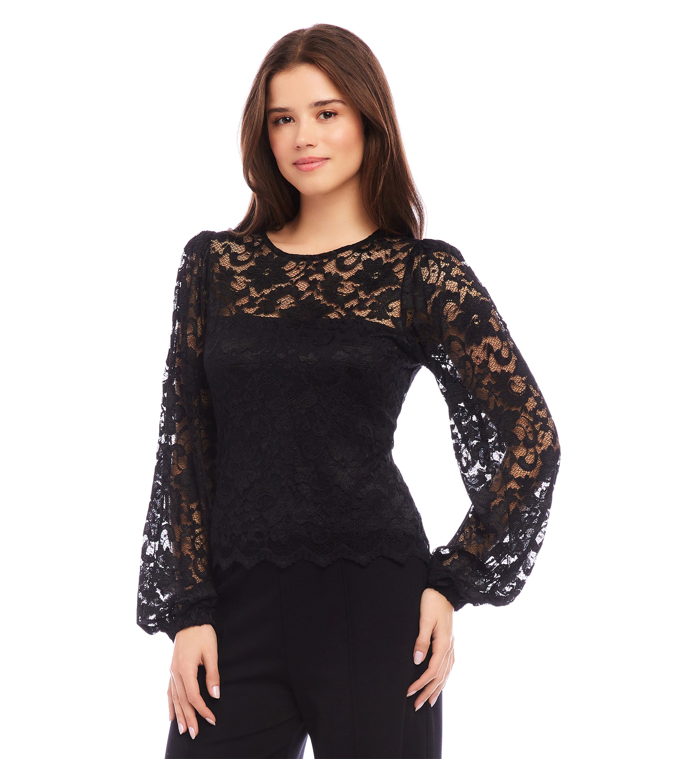 Womens Blouson Sleeve Lace Top