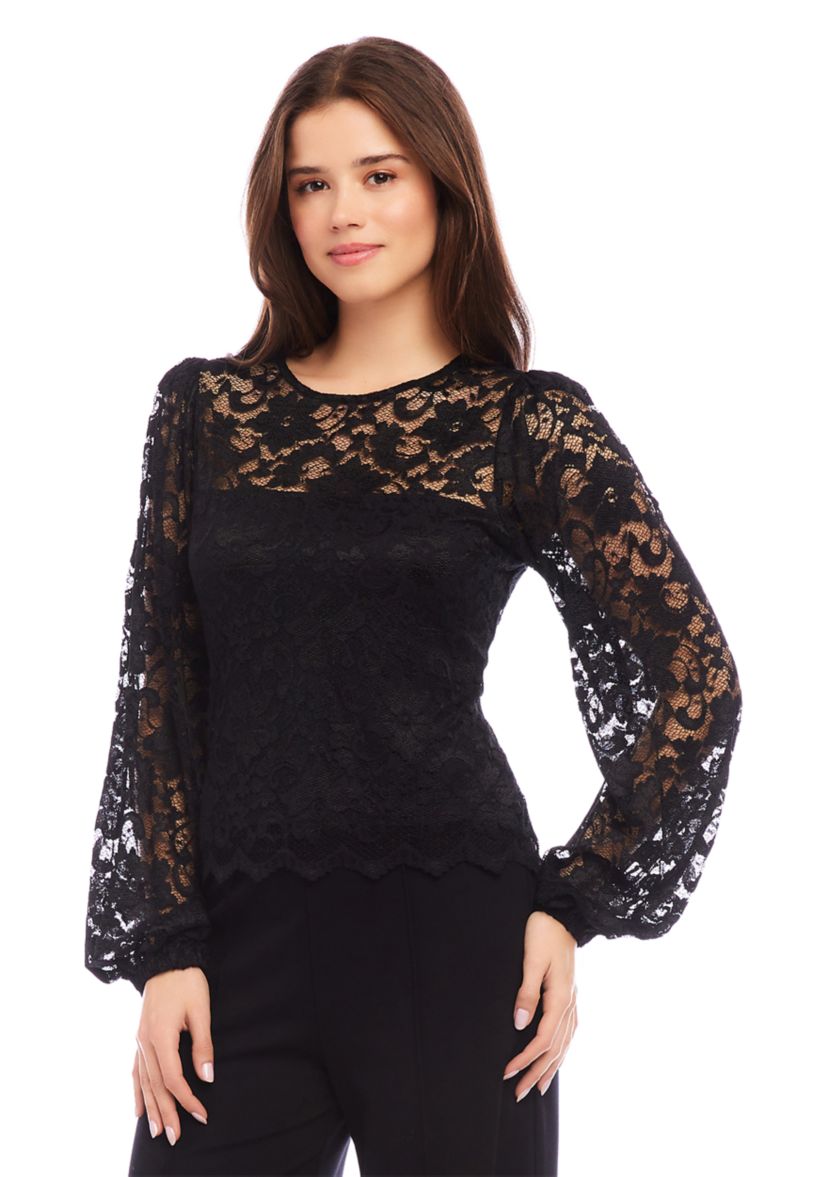 Womens Blouson Sleeve Lace Top