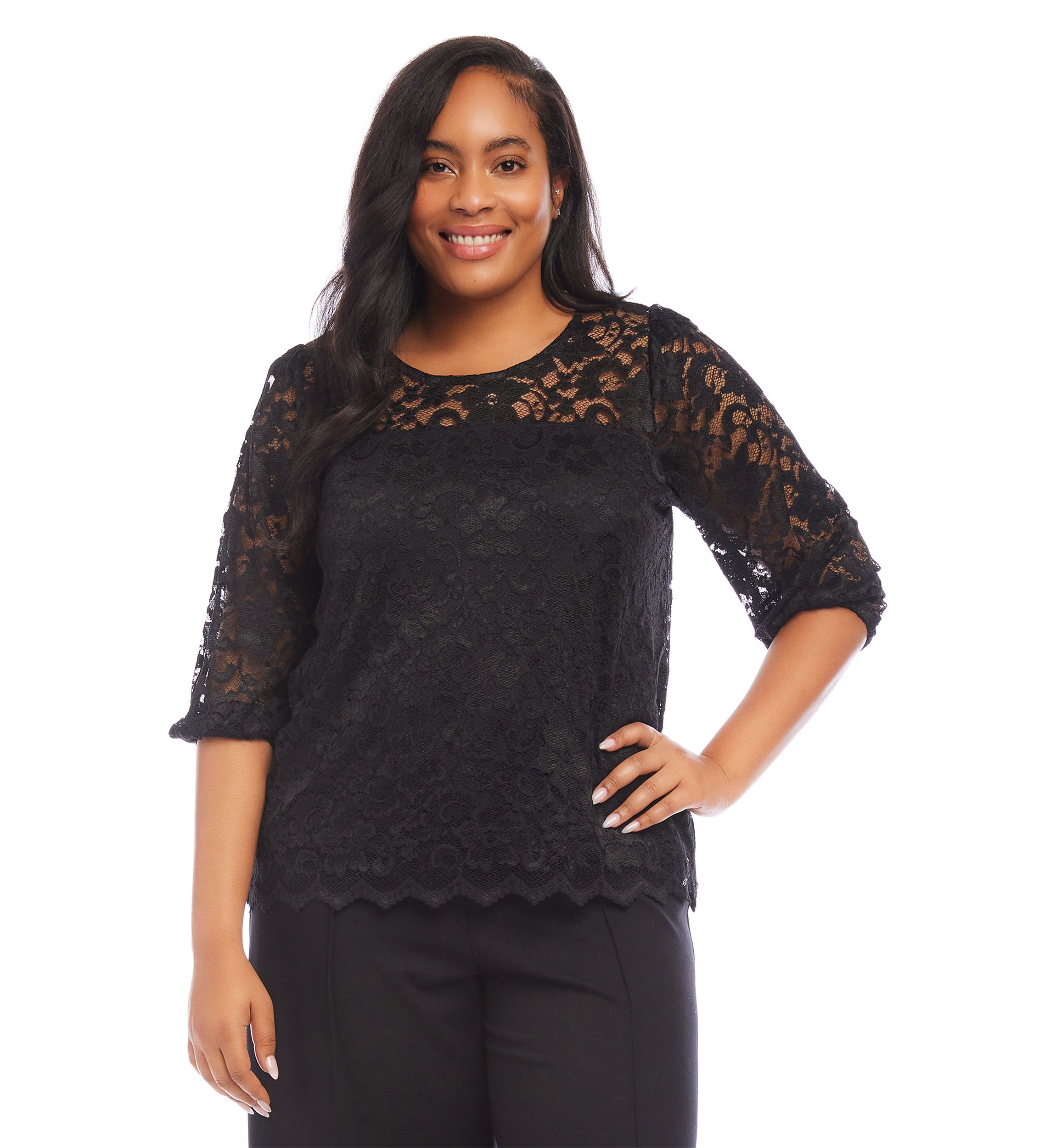 Plus Size 3/4 Sleeve Lace Top