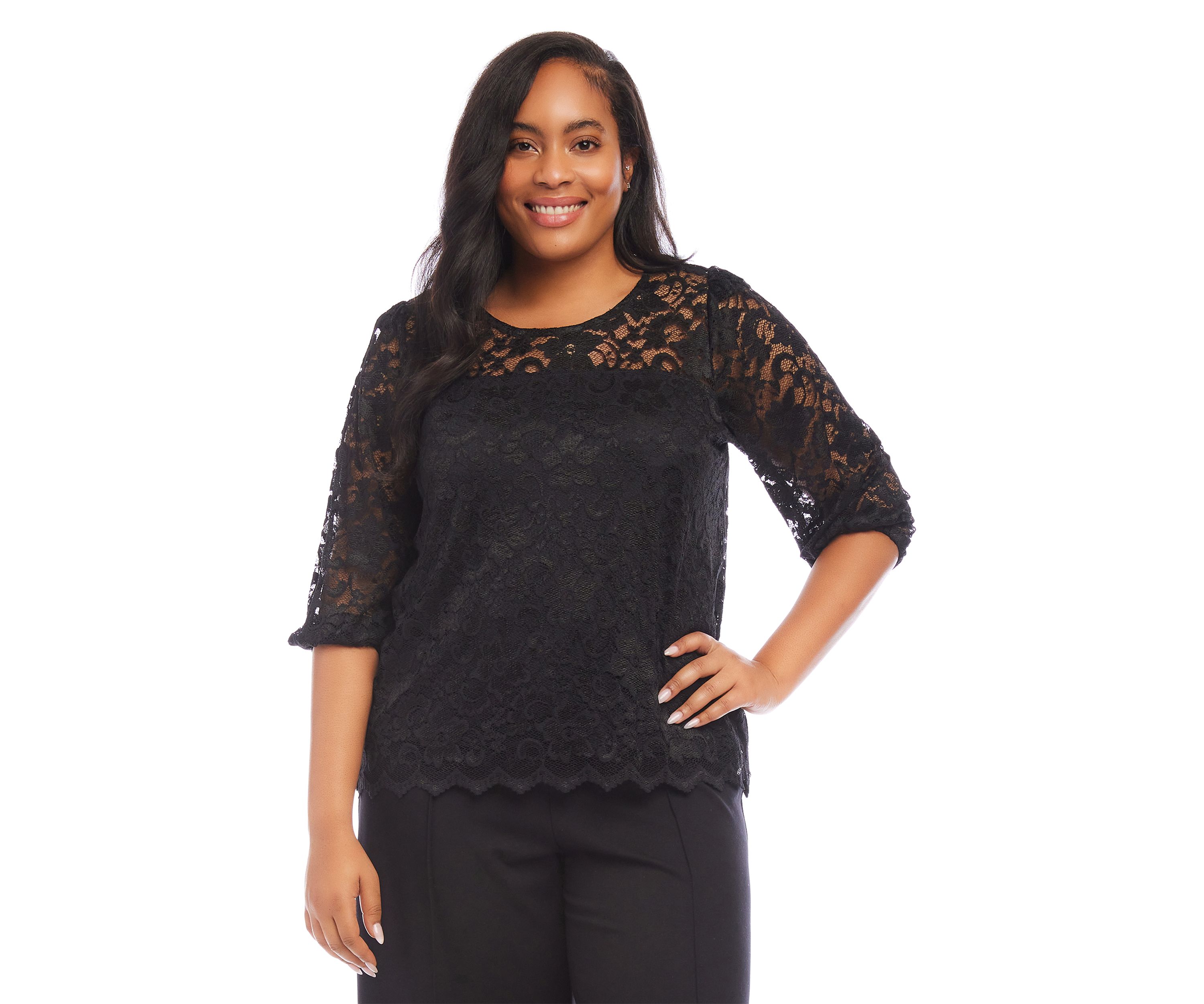 Plus Size 3/4 Sleeve Lace Top