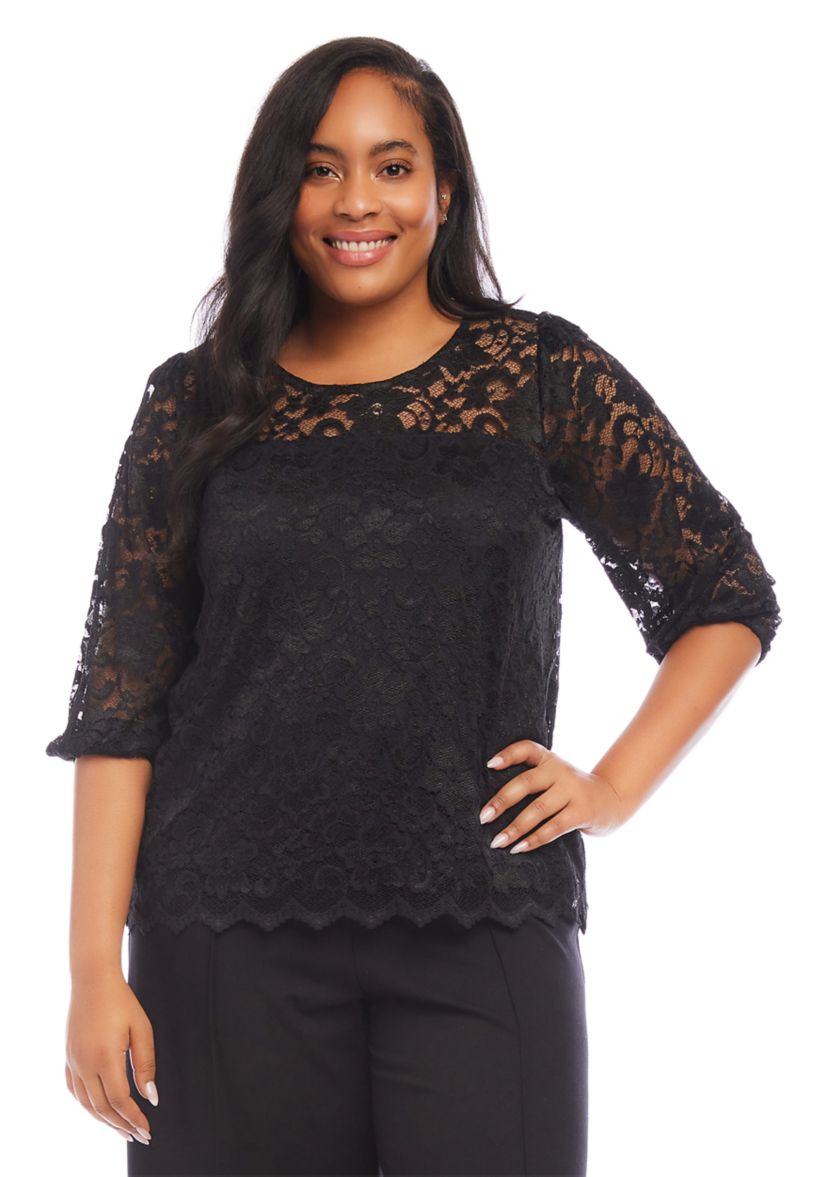 Plus Size 3/4 Sleeve Lace Top