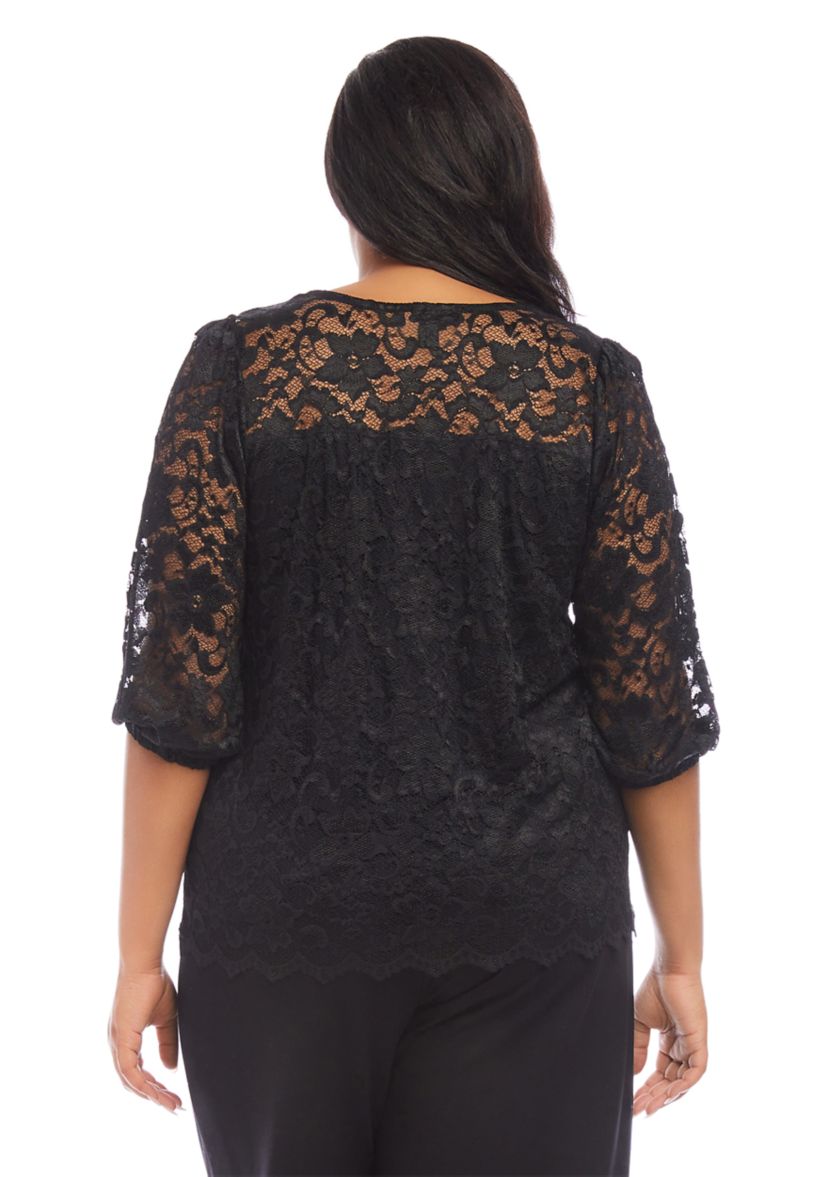 Plus Size 3/4 Sleeve Lace Top