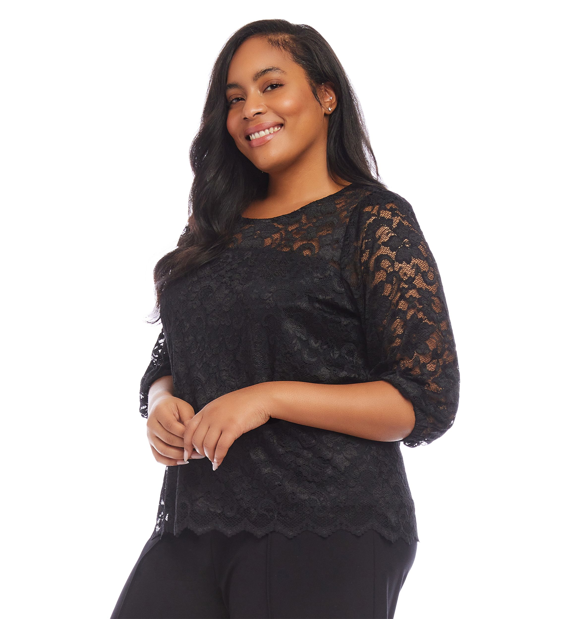Plus Size 3/4 Sleeve Lace Top