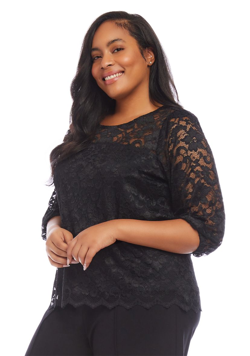 Plus Size 3/4 Sleeve Lace Top
