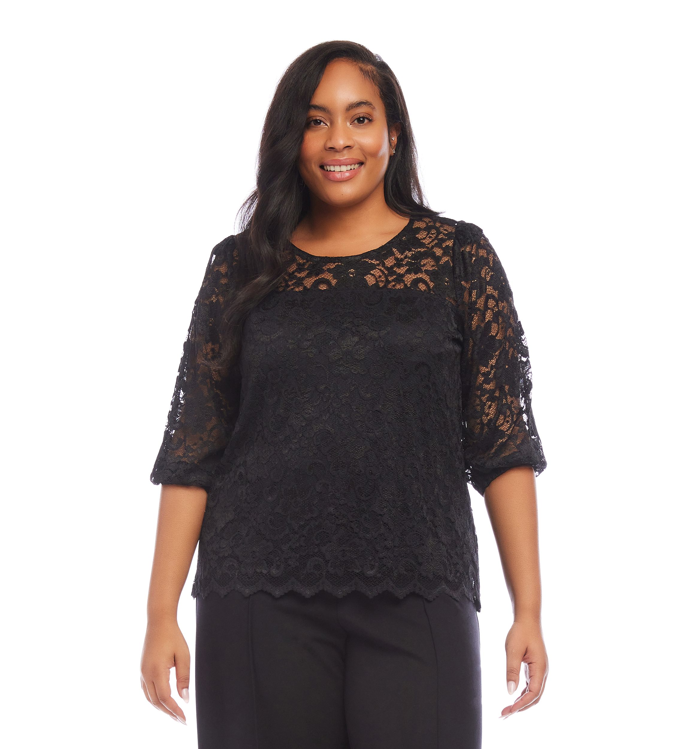 Plus Size 3/4 Sleeve Lace Top