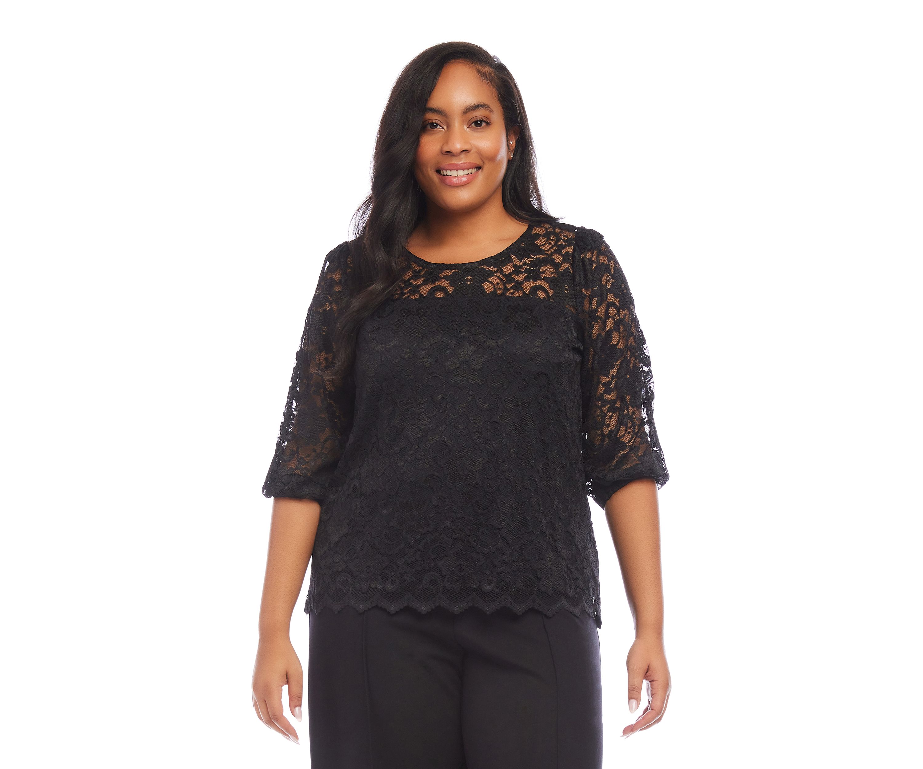 Plus Size 3/4 Sleeve Lace Top