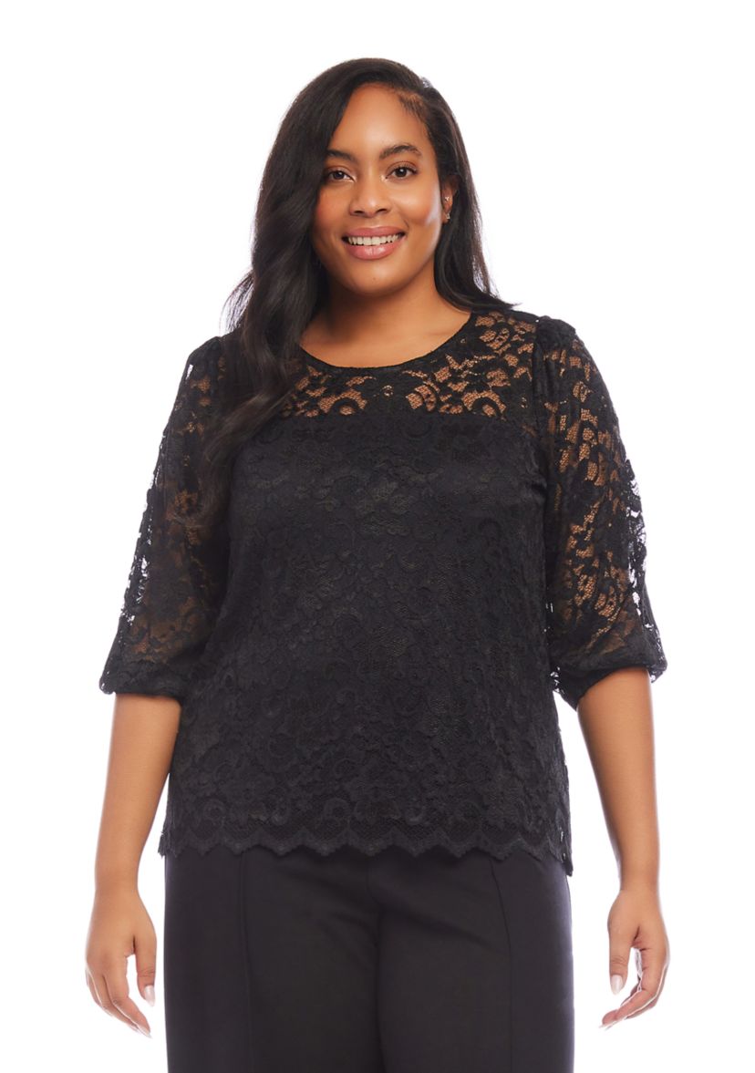 Plus Size 3/4 Sleeve Lace Top