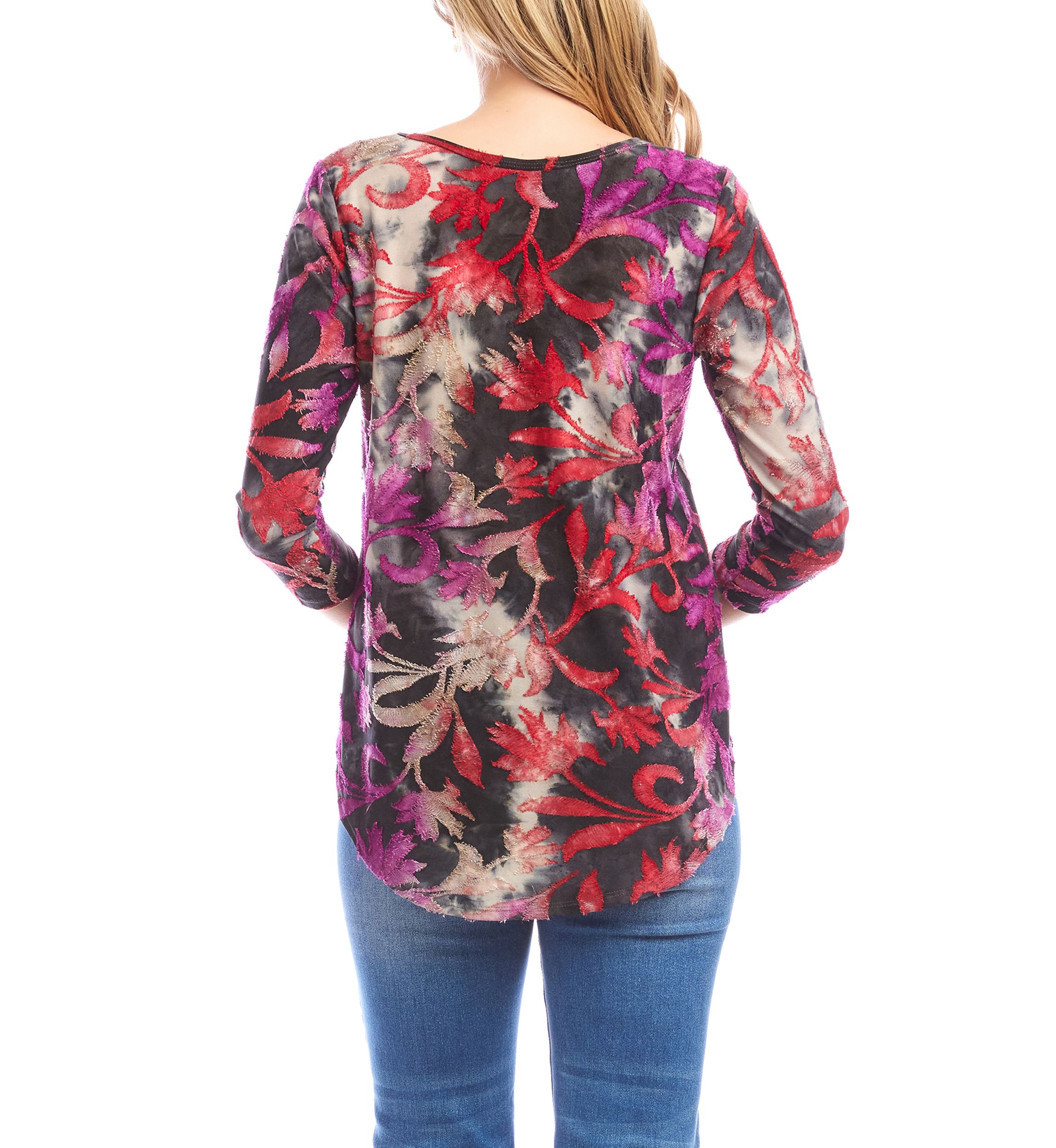 Petite Size 3/4 Sleeve Burnout Shirttail Top