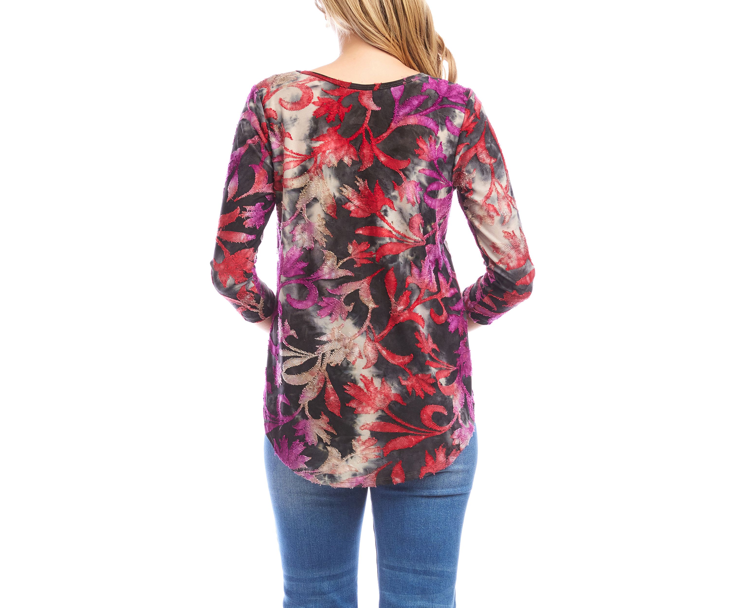 Petite Size 3/4 Sleeve Burnout Shirttail Top