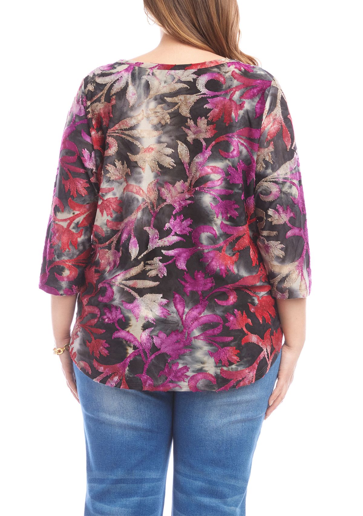Plus Size 3/4 Sleeve Burnout Shirttail Top