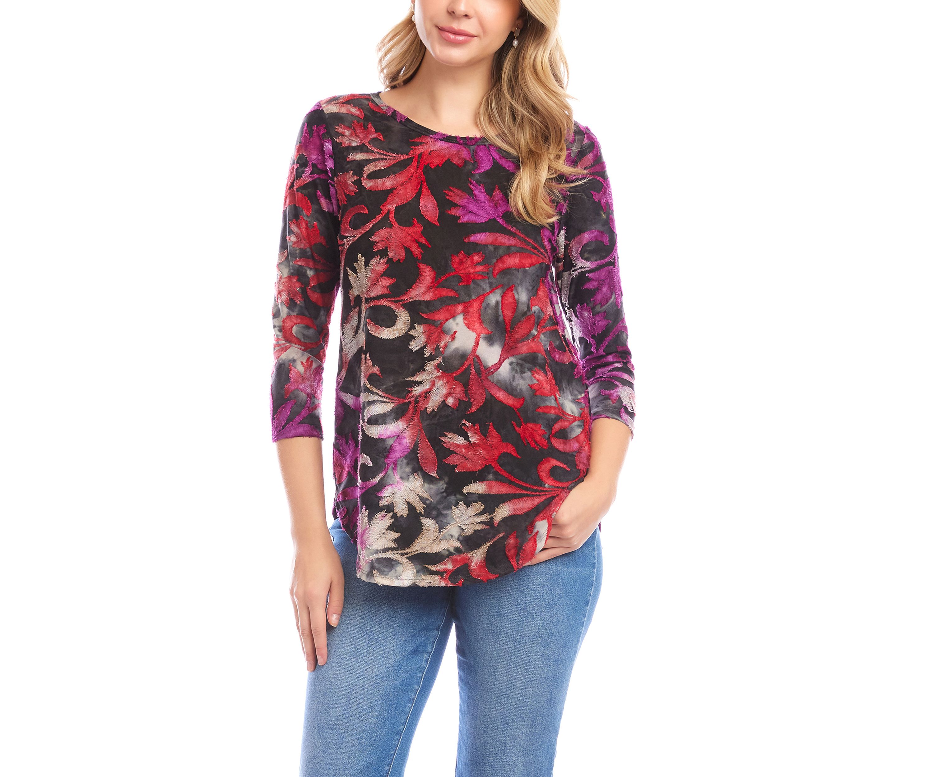 Womens 3/4 Sleeve Burnout Shirttail Top