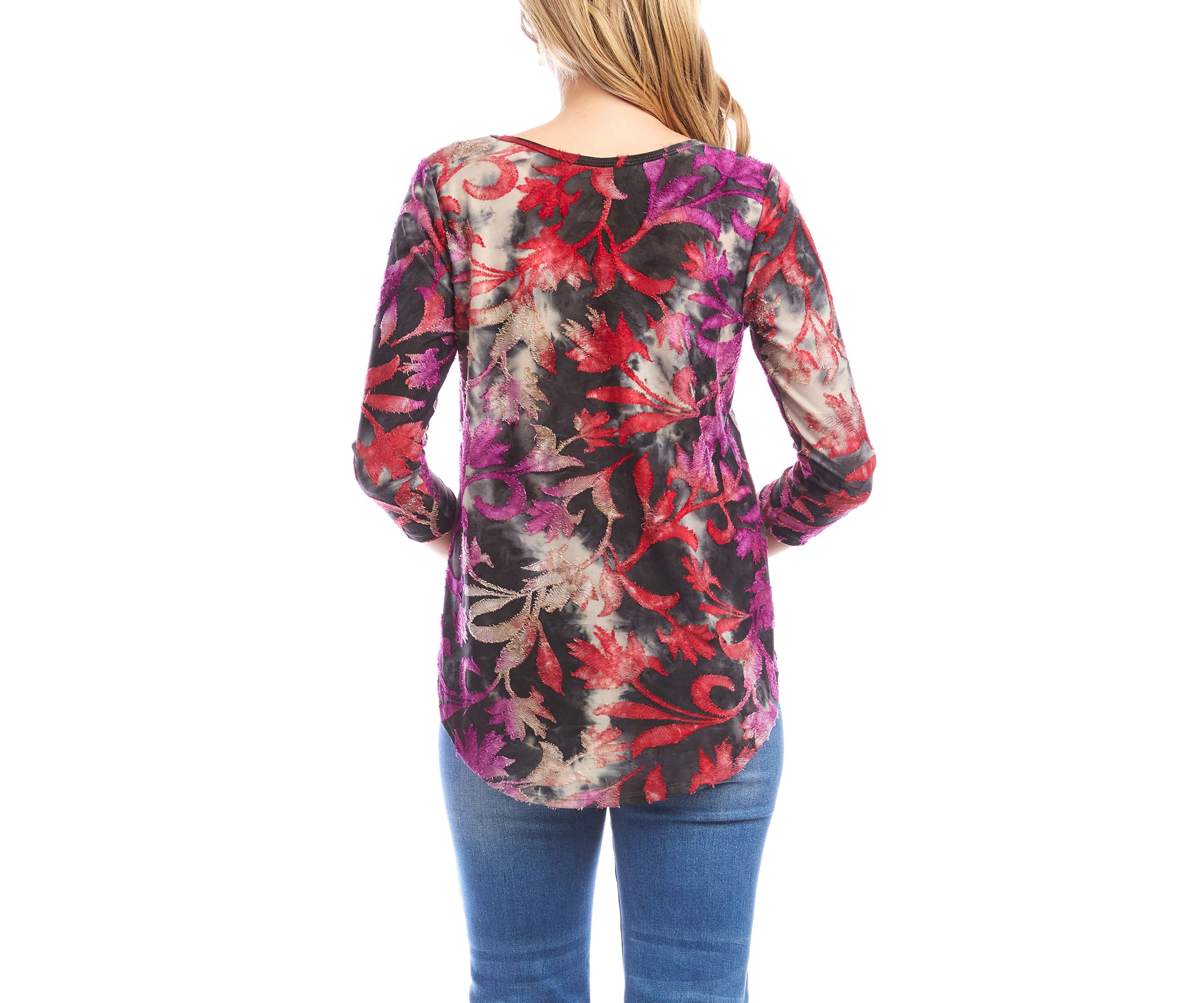 Womens 3/4 Sleeve Burnout Shirttail Top