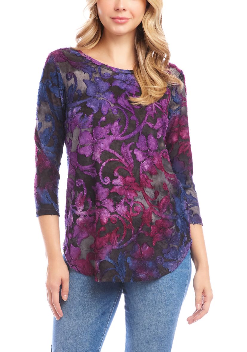 Womens 3/4 Sleeve Shirttail Top 