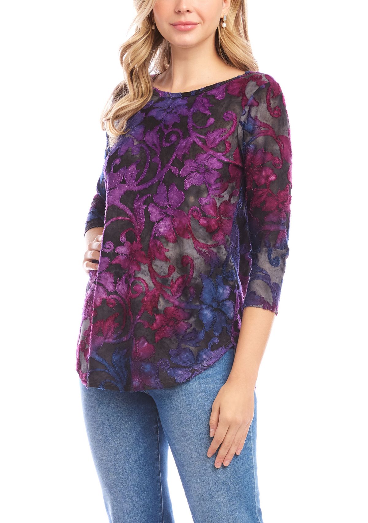 Womens 3/4 Sleeve Shirttail Top 