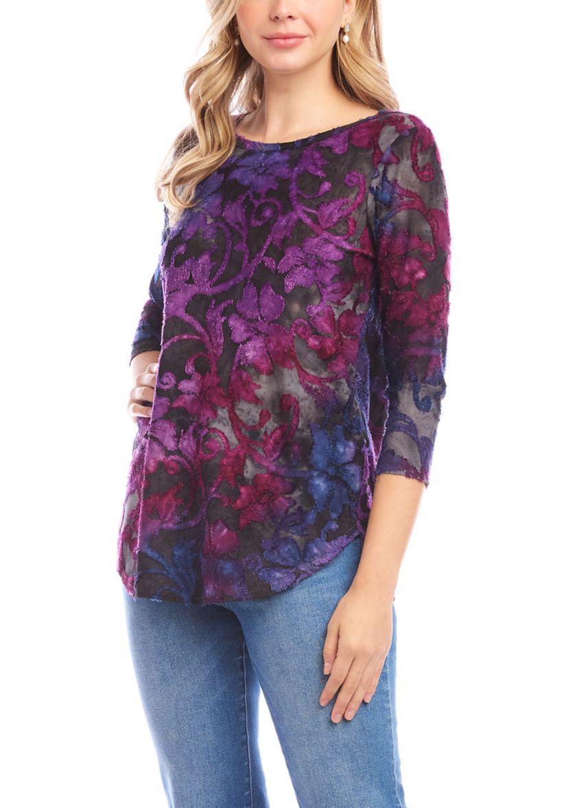 Womens 3/4 Sleeve Shirttail Top 