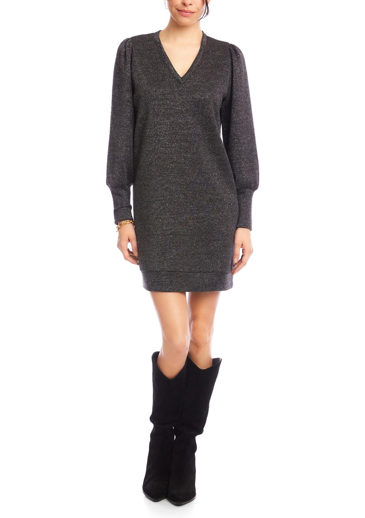 Womens Puff Sleeve Burnout Dress