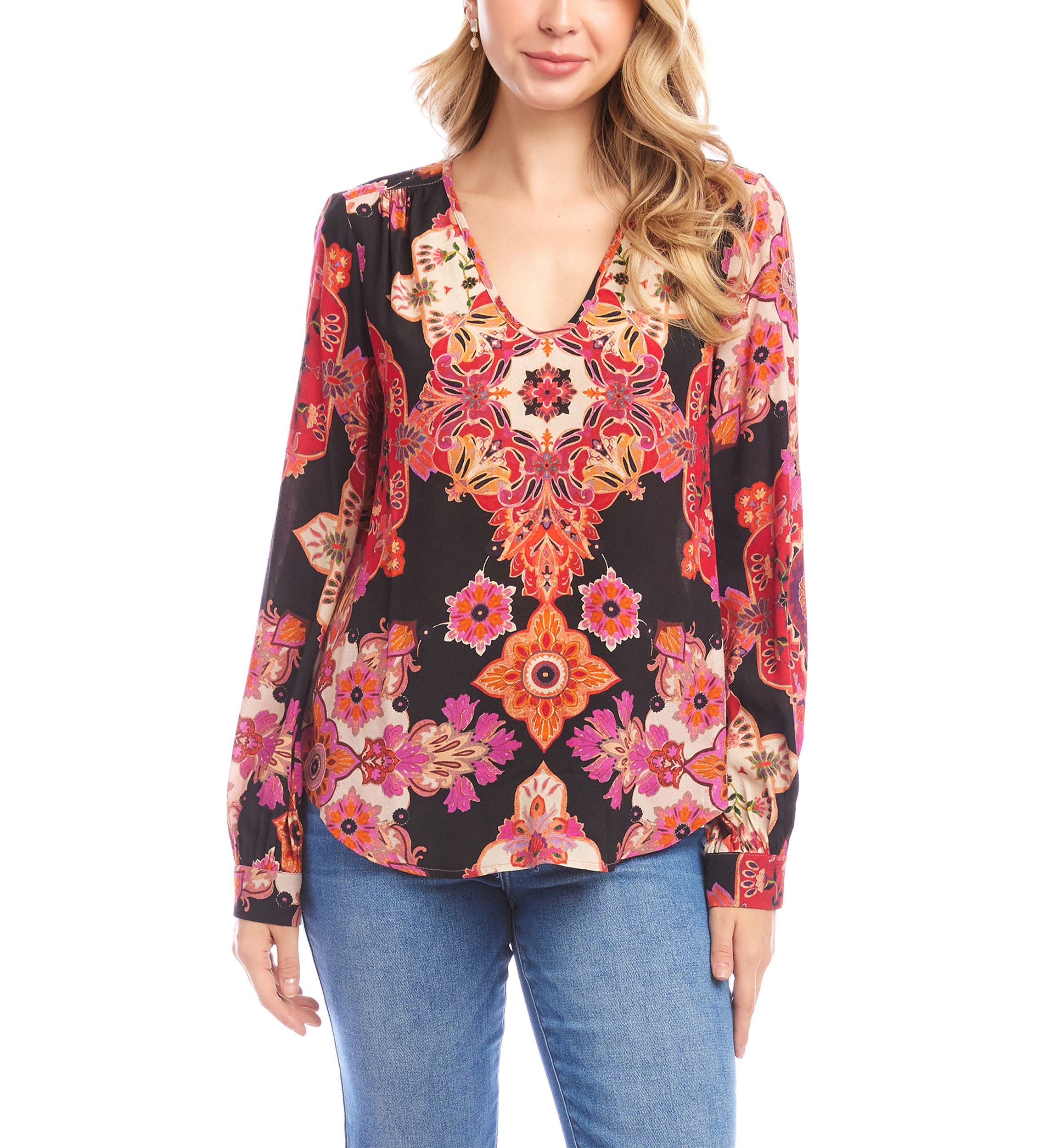Petite Size Long Sleeve Scoop Neck Blouse
