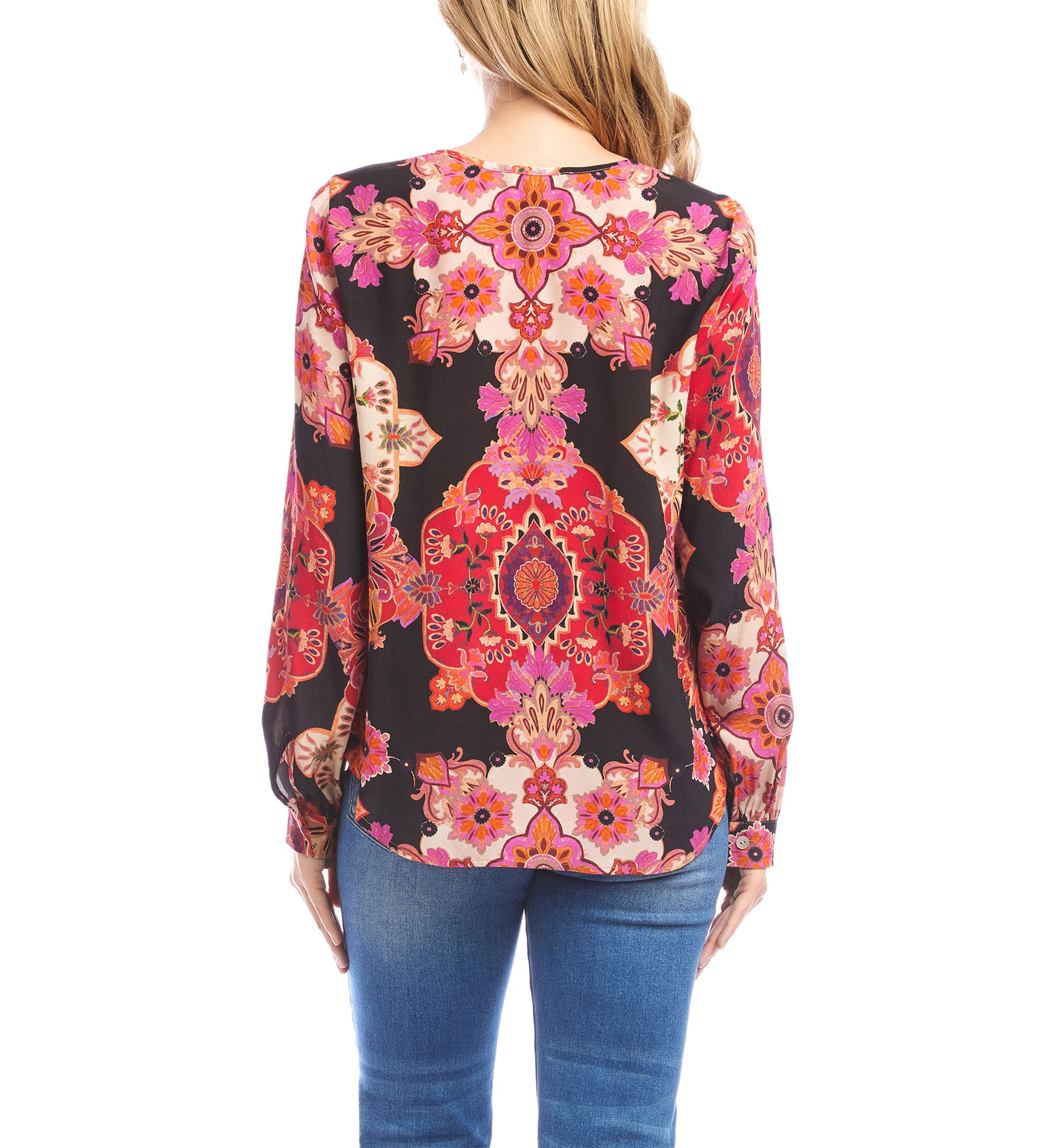 Petite Size Long Sleeve Scoop Neck Blouse
