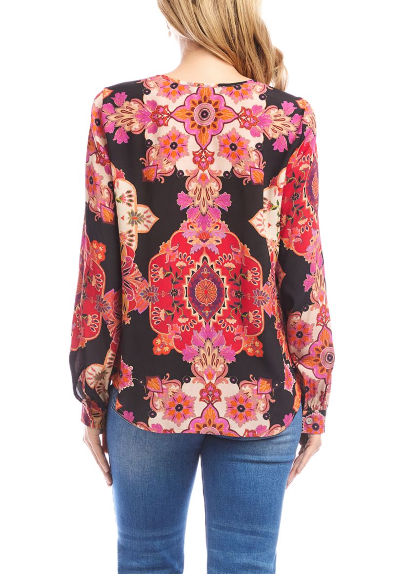 Petite Size Long Sleeve Scoop Neck Blouse