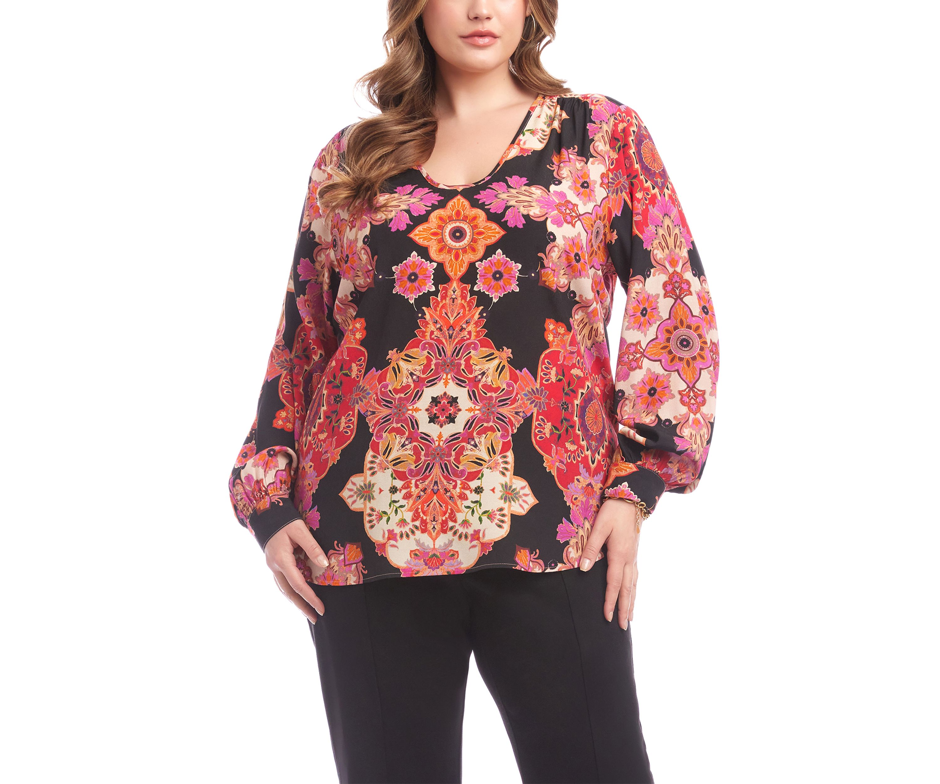 Plus Size Long Sleeve Scoop Neck Blouse