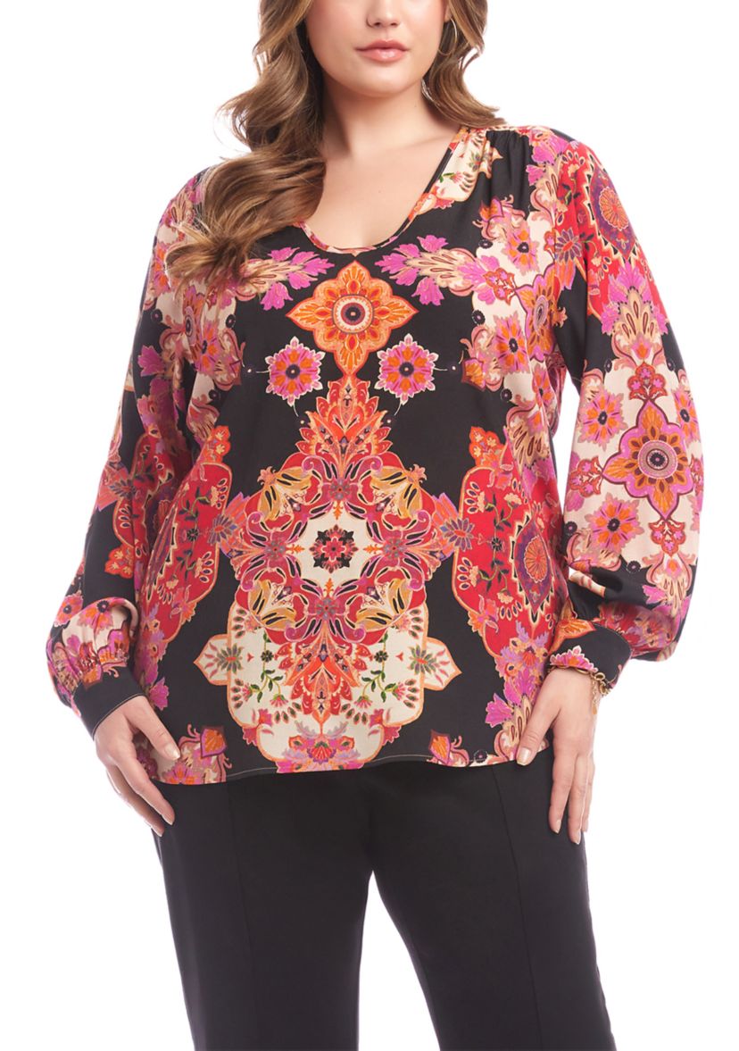 Plus Size Long Sleeve Scoop Neck Blouse