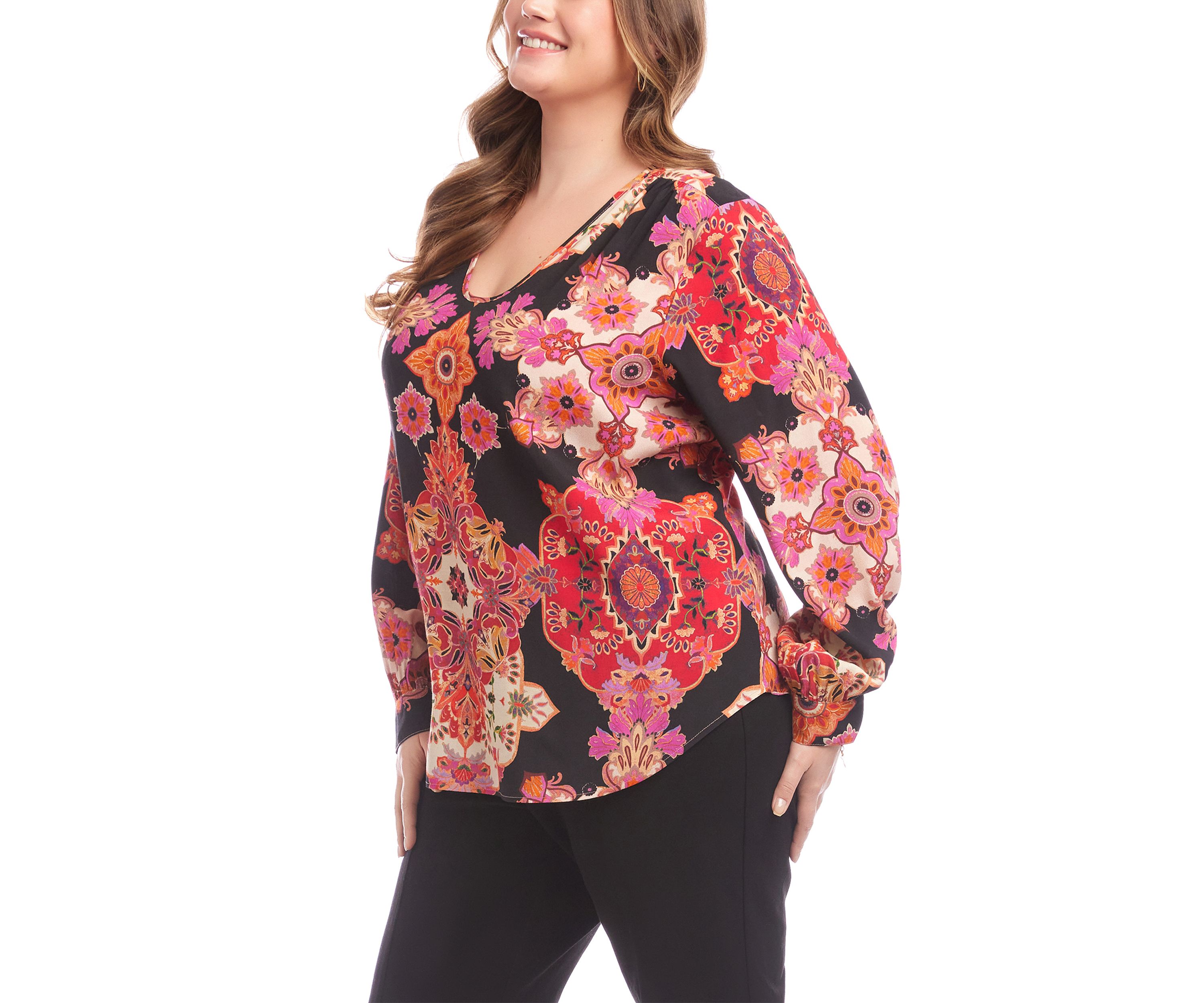 Plus Size Long Sleeve Scoop Neck Blouse